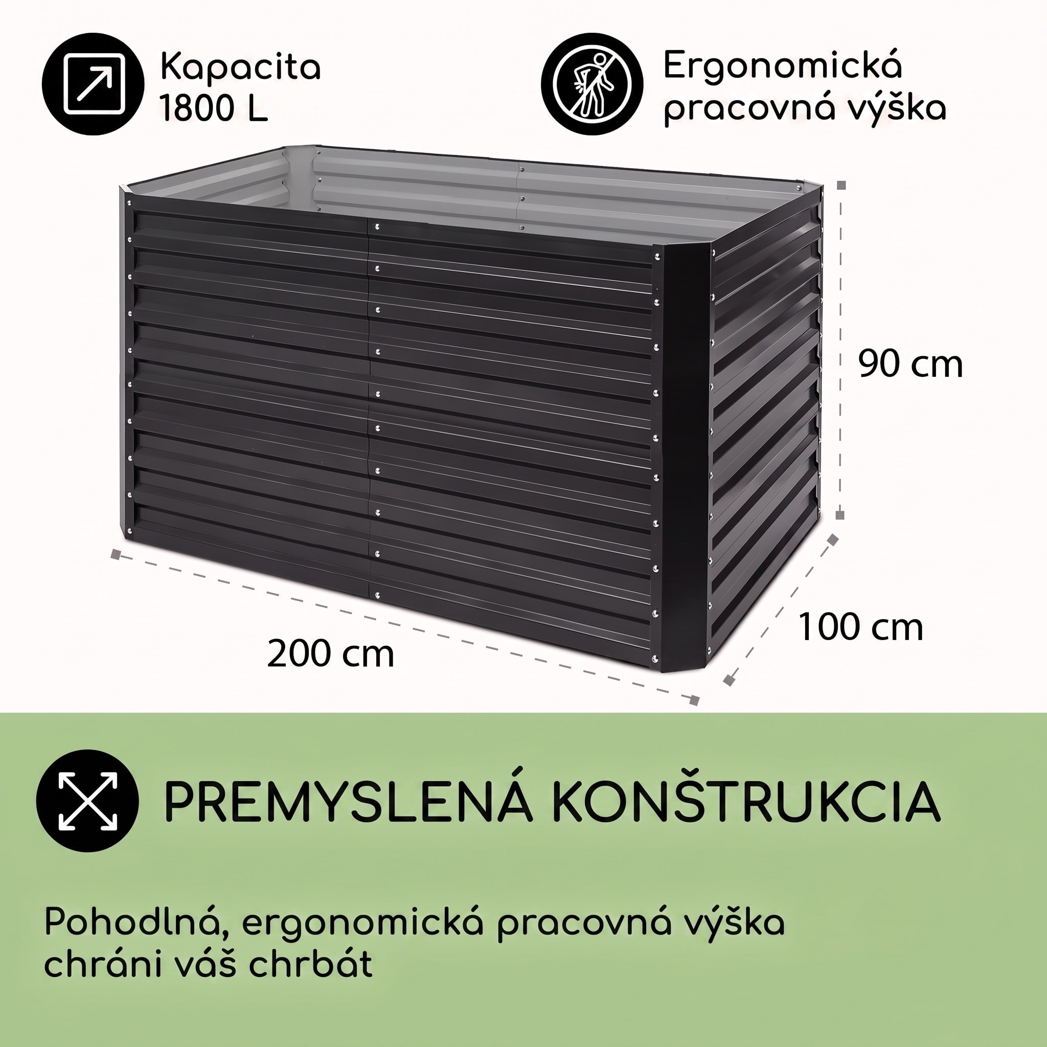Blumfeldt High Grow Straight, vyvýšený záhon, 200 x 90 x 100 cm, 1800 l, oceľ – Obrázok 4