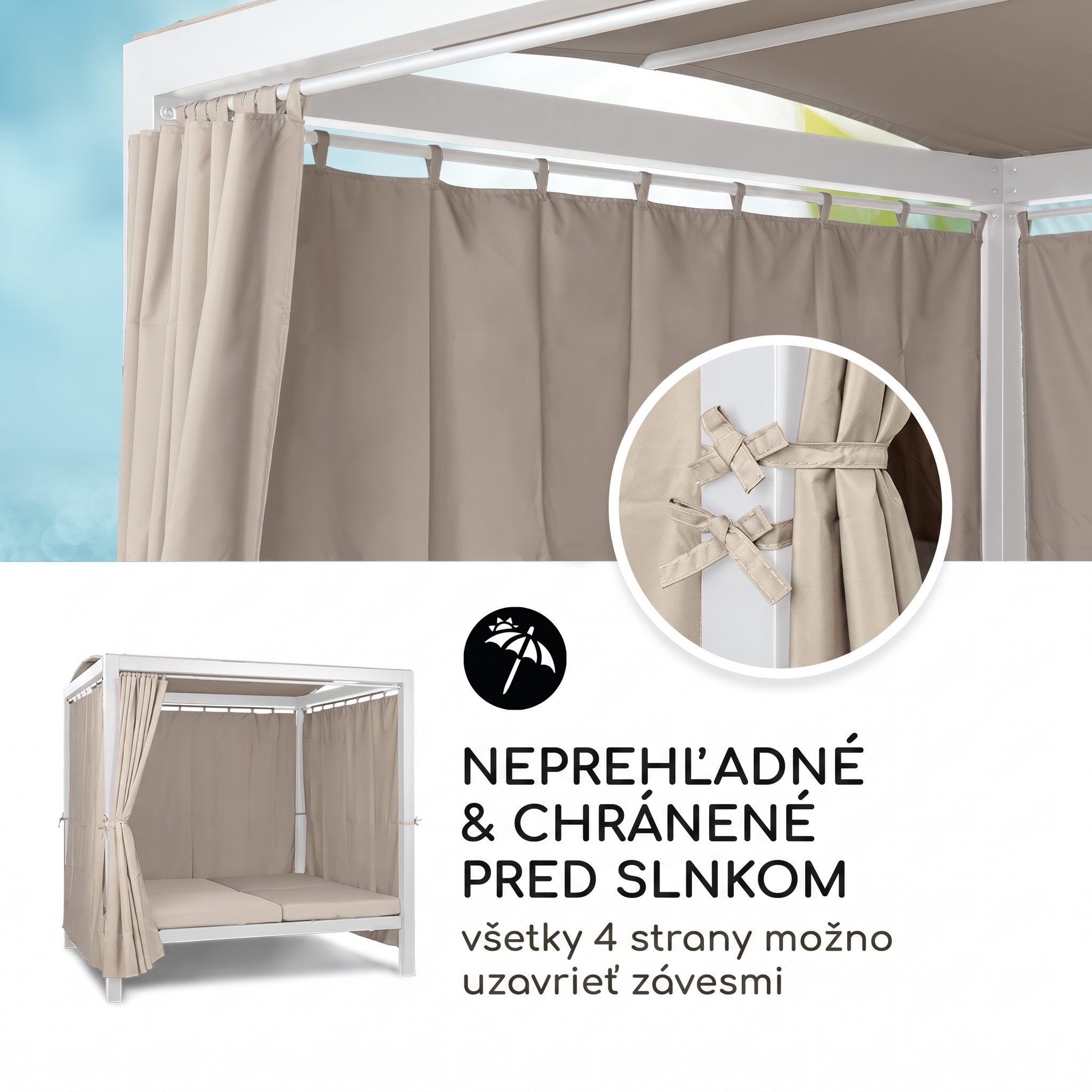 Blumfeldt Eremitage Double XL, ležadlo, pre 2 osoby, oceľový rám, slnečná strecha, závesy – Obrázok 3