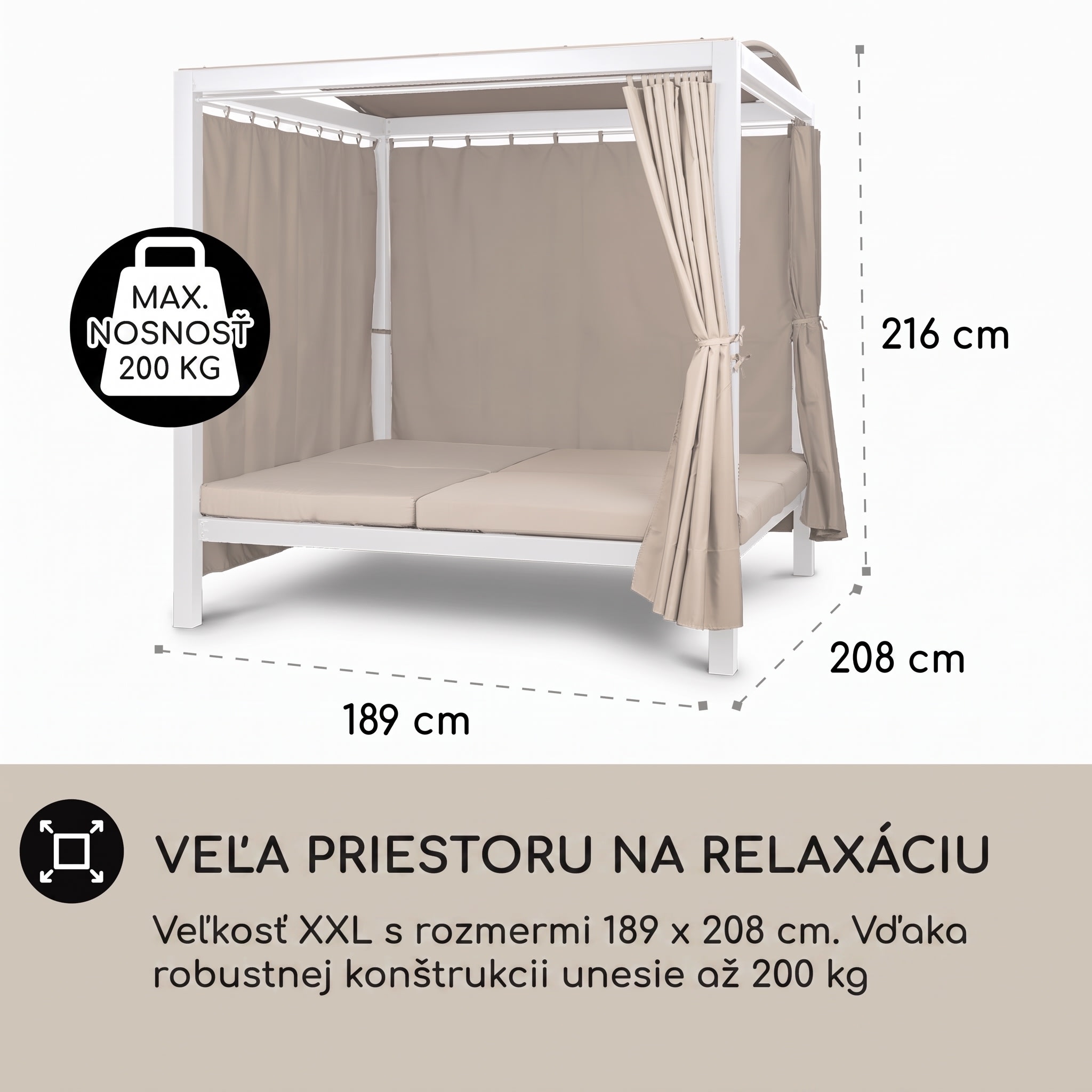 Blumfeldt Eremitage Double XL, ležadlo, pre 2 osoby, oceľový rám, slnečná strecha, závesy – Obrázok 4