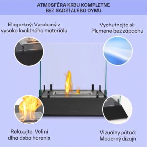 Klarstein Phantasma Cubo, etanolový krb, horáky z nehrdzavejúcej ocele, bez dymu a bez zápachu, bezpečnostné sklo