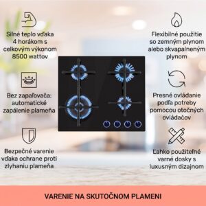 Klarstein Illuminosa 4, plynová varná doska, 4 Sabaf horáky, sklokeramika