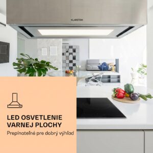 Klarstein Remy Brilliant Edition ostrovná digestor 90 cm 586 m³/h EEK A LED sklo