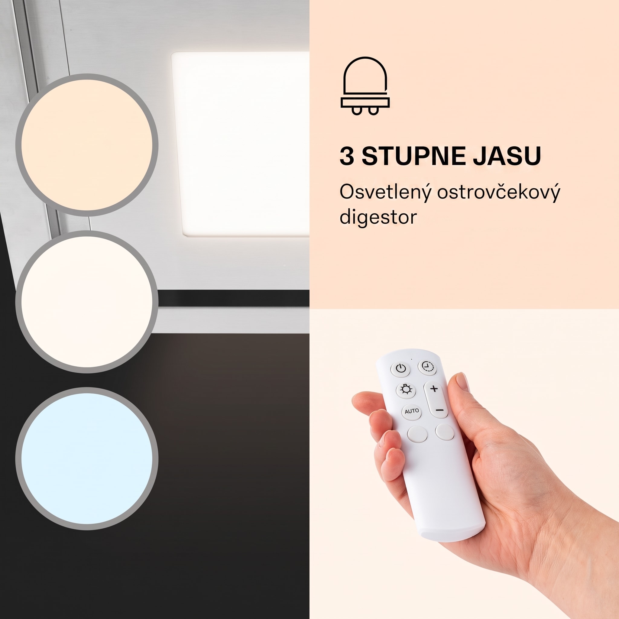 Klarstein Remy Brilliant Edition ostrovná digestor 90 cm 586 m³/h EEK A LED sklo – Obrázok 2