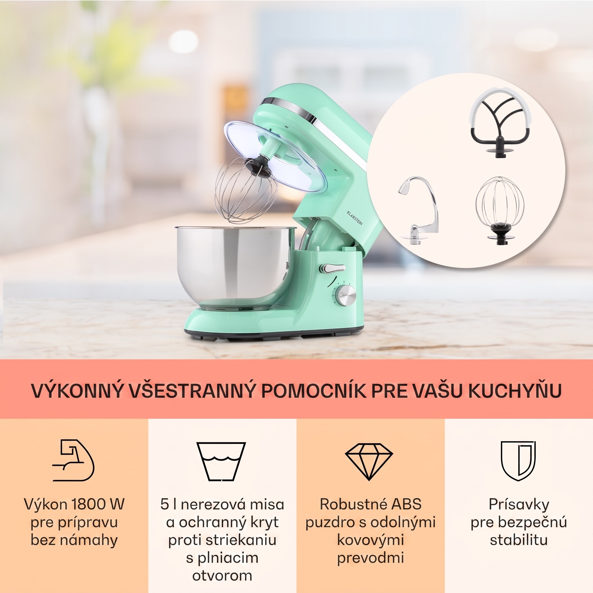 Klarstein Bella Elegance, kuchynský robot, 1800 W, 1,7 PS, 6 stupňov, 5 l – Obrázok 2