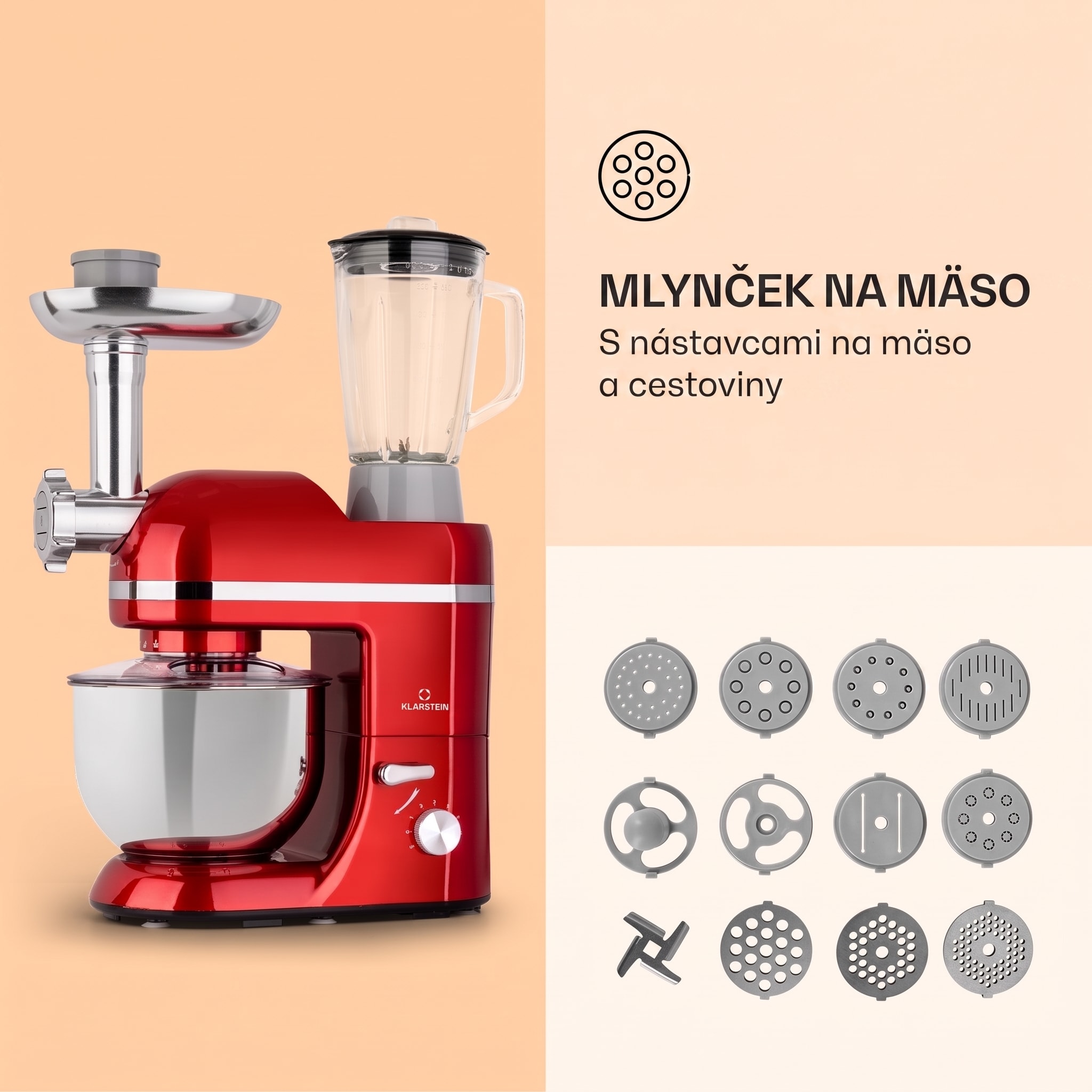 Klarstein Lucia Elegance, kuchynský robot, mixér, mlynček na mäso, 1800 W, bez BPA – Obrázok 4