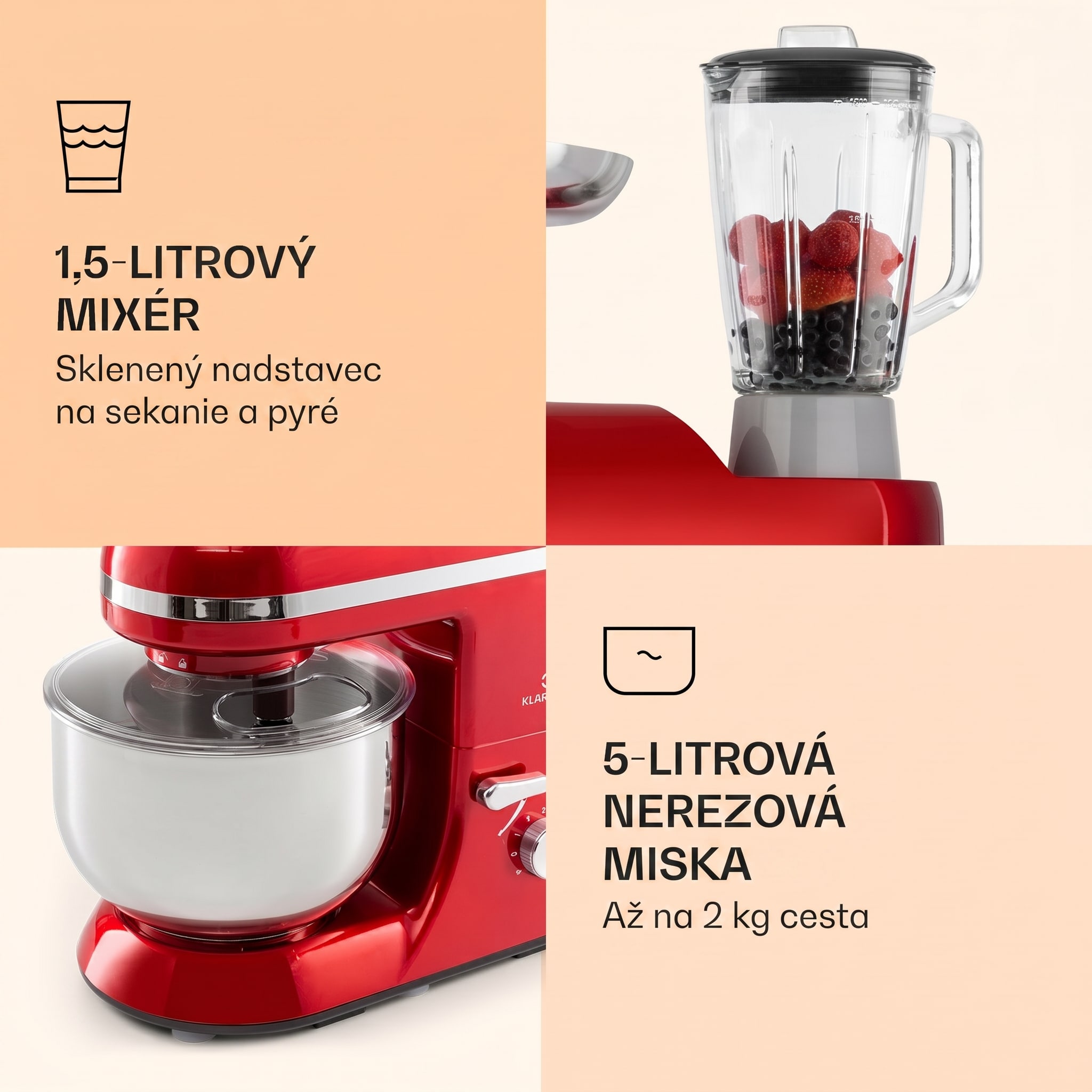 Klarstein Lucia Elegance, kuchynský robot, mixér, mlynček na mäso, 1800 W, bez BPA – Obrázok 5