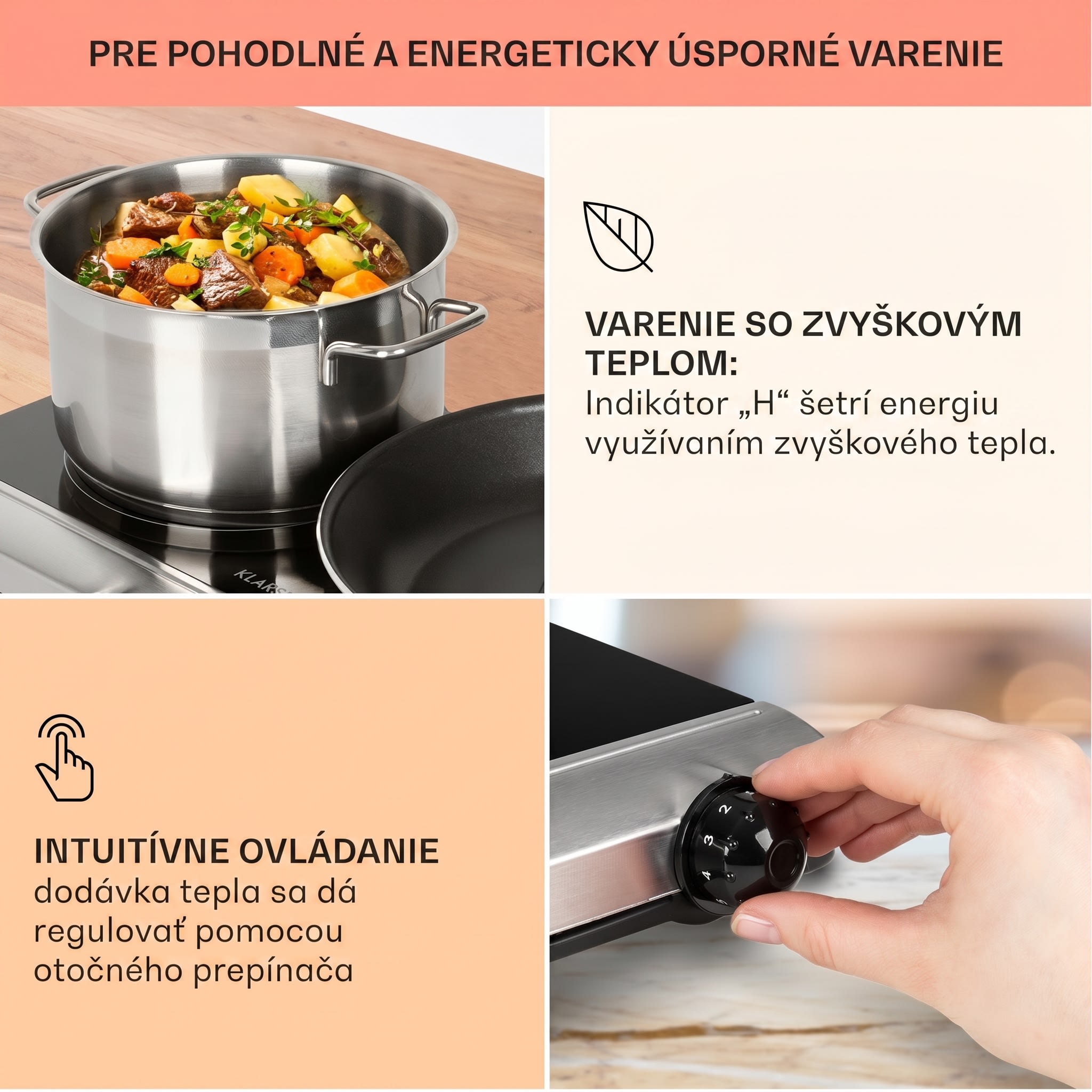 Klarstein Cookbuddy, varná doska, 2400 W, 2 platničky, 5 úrovní výkonu, sklokeramika – Obrázok 3