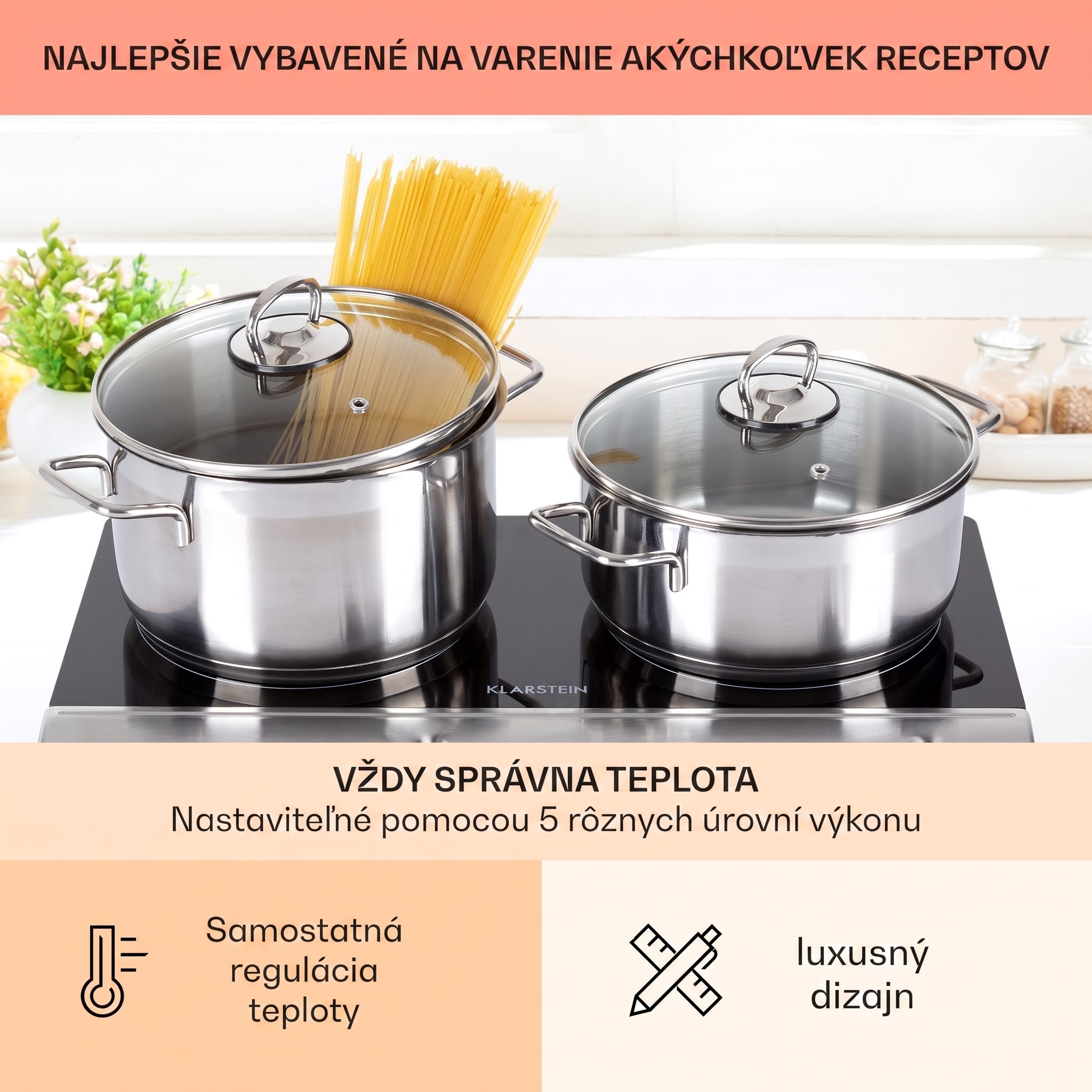 Klarstein Cookbuddy, varná doska, 2400 W, 2 platničky, 5 úrovní výkonu, sklokeramika – Obrázok 4