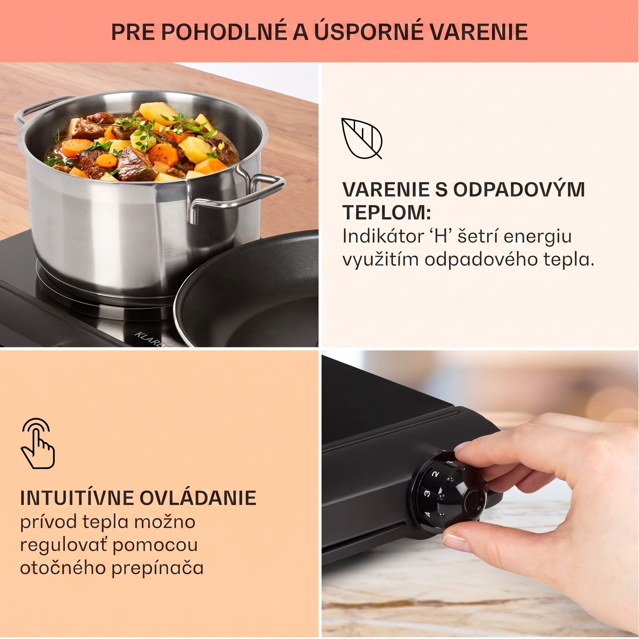 Klarstein Cookbuddy, varná doska, 2400 W, 2 platničky, 5 úrovní výkonu, sklokeramika – Obrázok 3