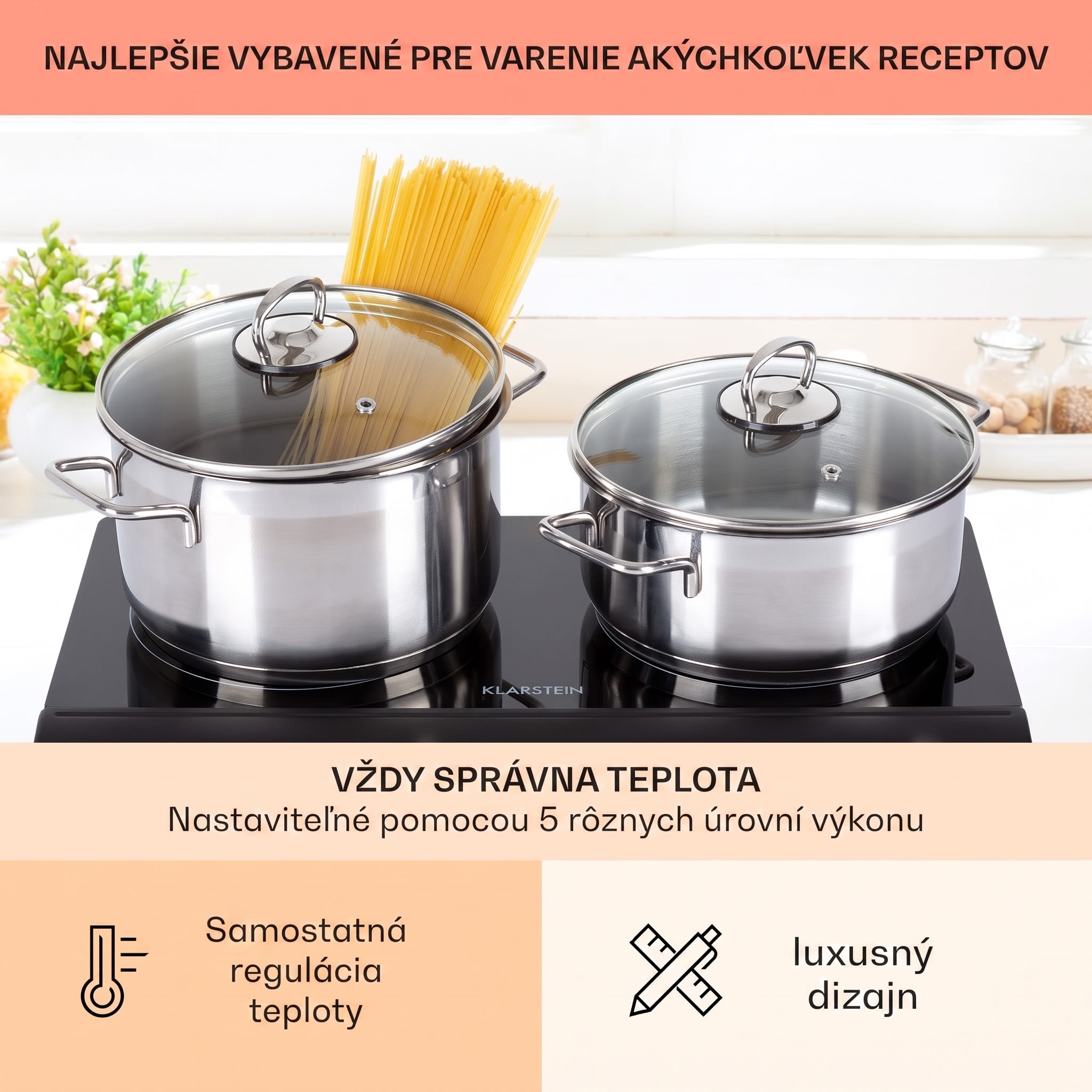 Klarstein Cookbuddy, varná doska, 2400 W, 2 platničky, 5 úrovní výkonu, sklokeramika – Obrázok 4