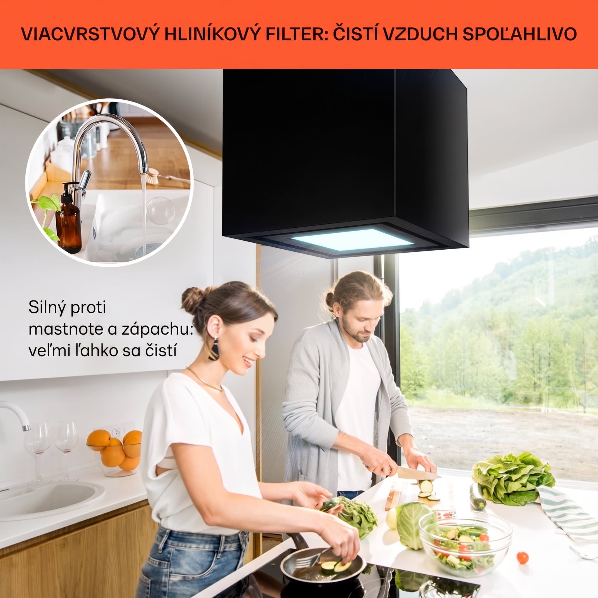 Klarstein Kronleuchter Smart, digestor, 40 cm, ostrovčekový, 595 m³/h, ovládánie cez aplikáciu, LED panel, čierna – Obrázok 5