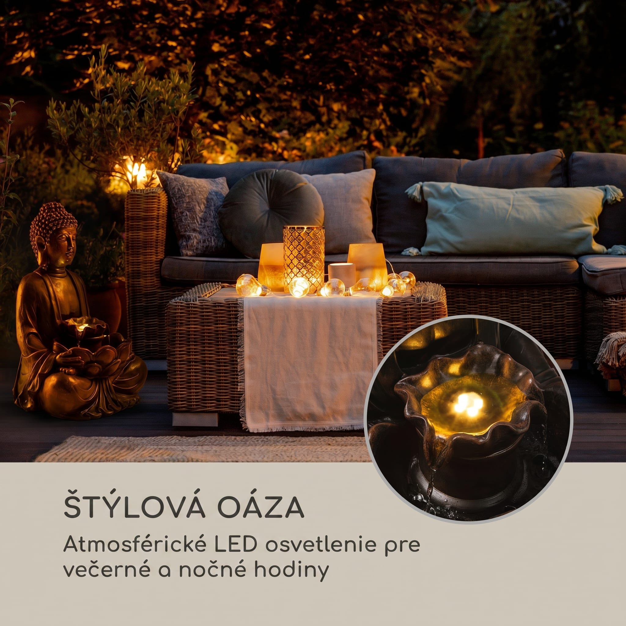 Blumfeldt Dharma solárna fontána LED 48 x 72 x 41 cm (ŠxVxH) polyrezín – Obrázok 4
