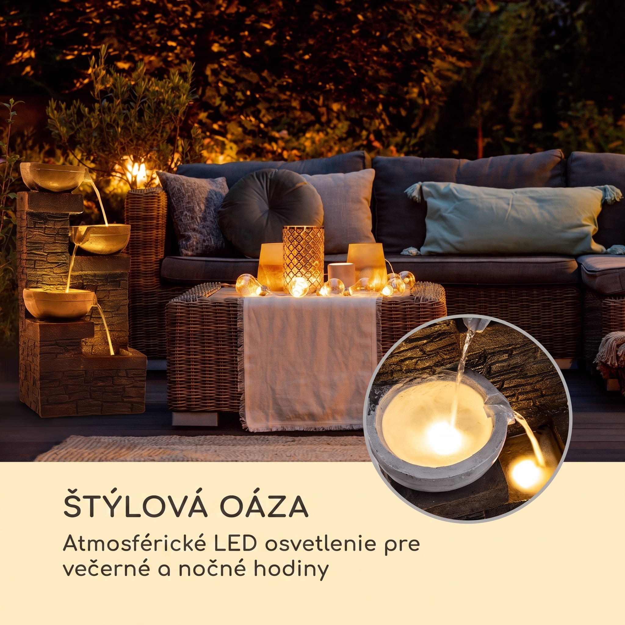 Blumfeldt Fez, solárna fontána, LED, 34 × 76 × 36 cm (Š × V × H), polyresin – Obrázok 4