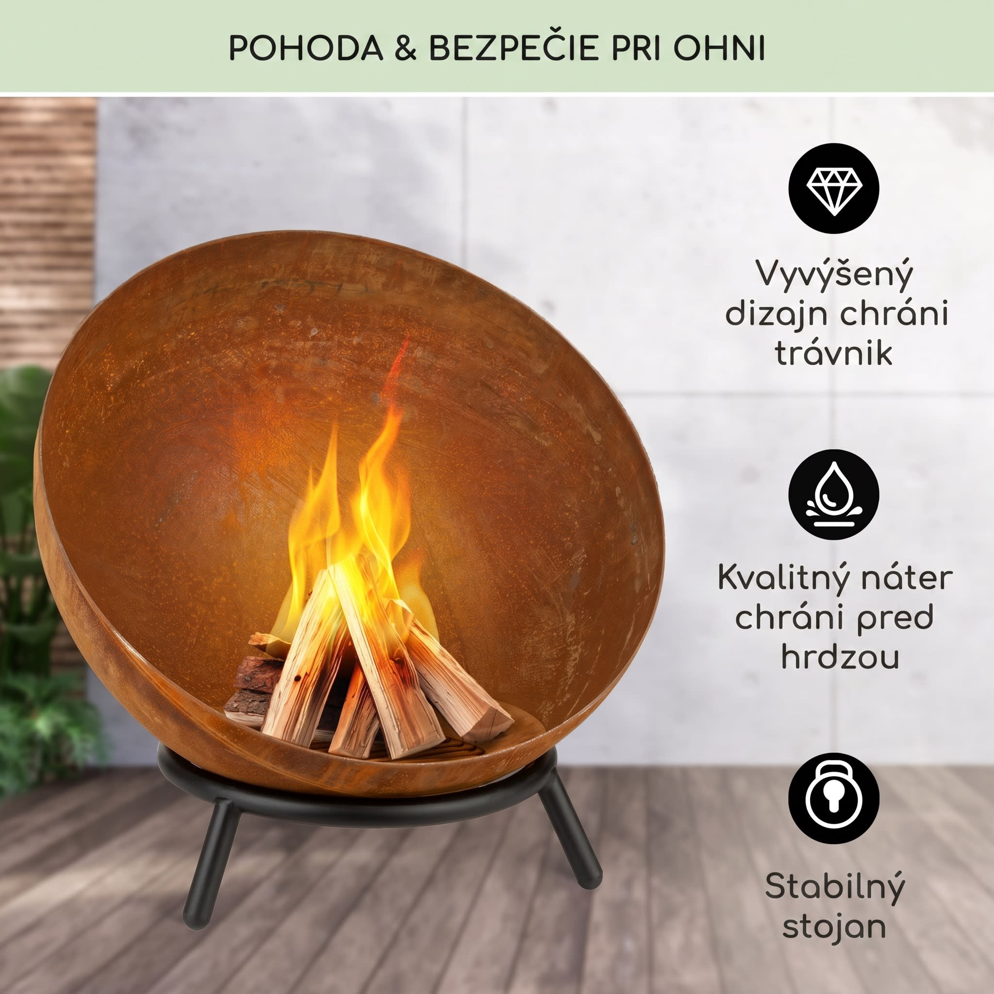 Blumfeldt Fireball Rust, ohnisko, Ø 60 cm, výklopný rošt, hrdzavý vzhľad – Obrázok 2