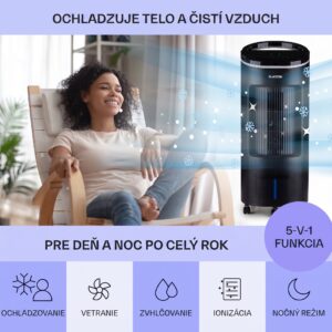 Klarstein IceWind Plus, 4 v 1 ochladzovač vzduchu, ventilátor, zvlhčovač vzduchu, čistička vzduchu, ionizátor, 65 W, 330 m³/h, 7 l, 4 rýchlosti, oscilácia, časovač, diaľkový ovládač, mobilný