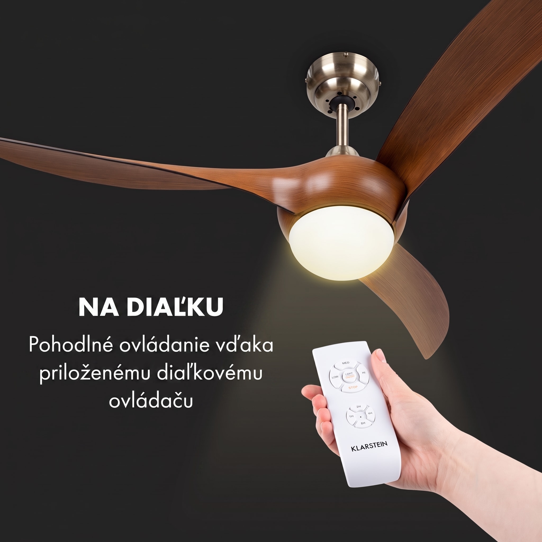 Klarstein Monteverde, stropný ventilátor, stropné svetlo, 52", 8376 m³/h, 3 lopatky – Obrázok 2