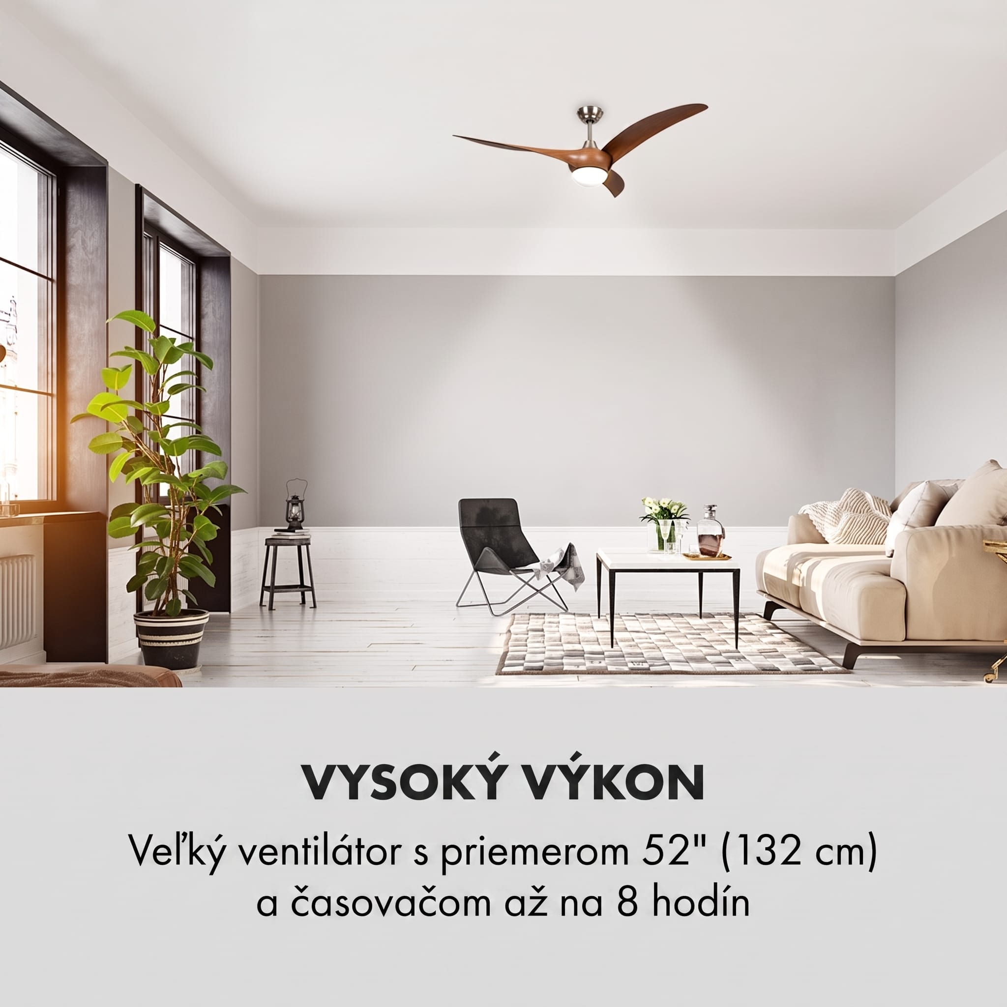 Klarstein Monteverde, stropný ventilátor, stropné svetlo, 52", 8376 m³/h, 3 lopatky – Obrázok 5