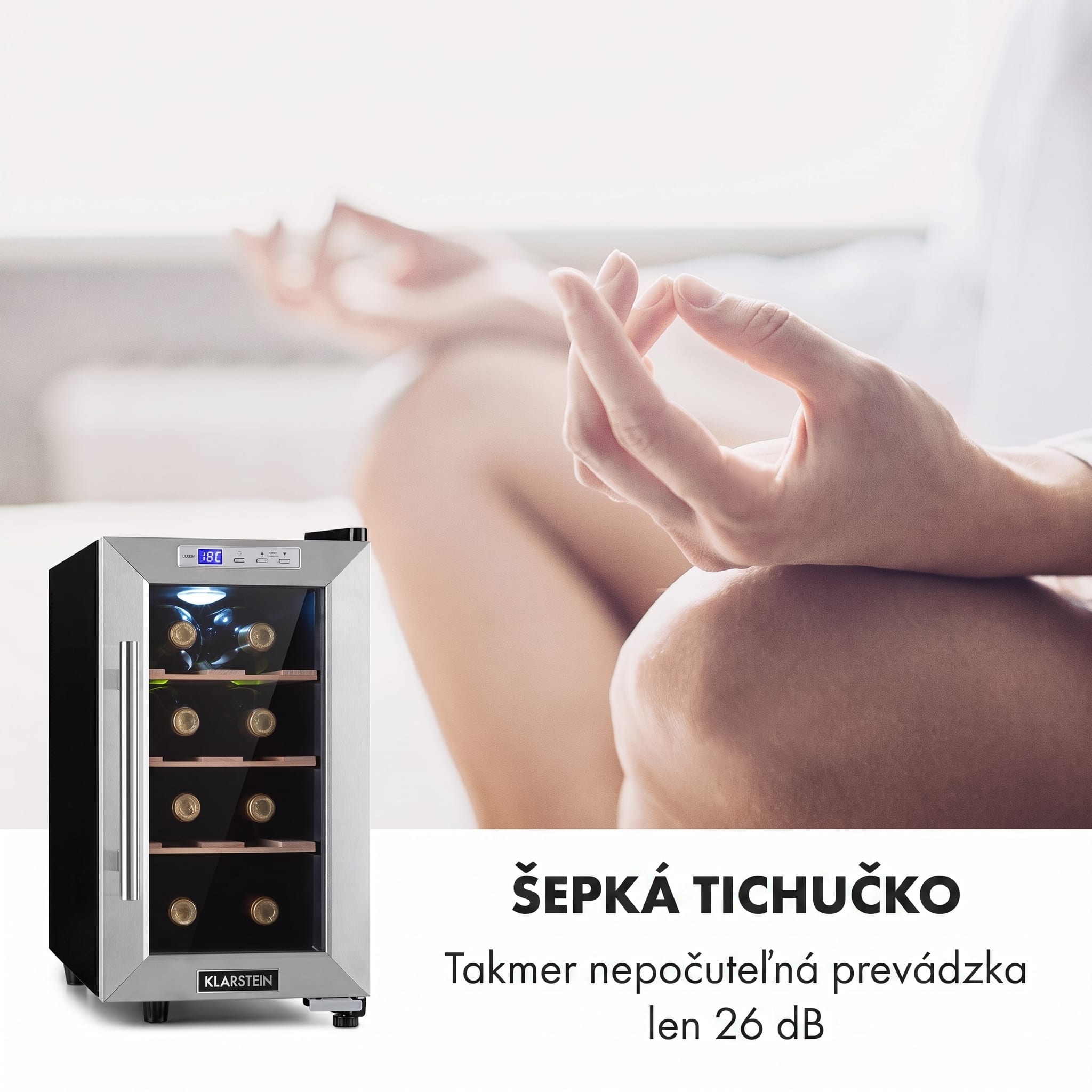 Klarstein Reserva 8 Uno, vinotéka, 23 l, 8 fliaš, 11–18°C, 26 dB, nehrdzavejúca oceľ – Obrázok 4