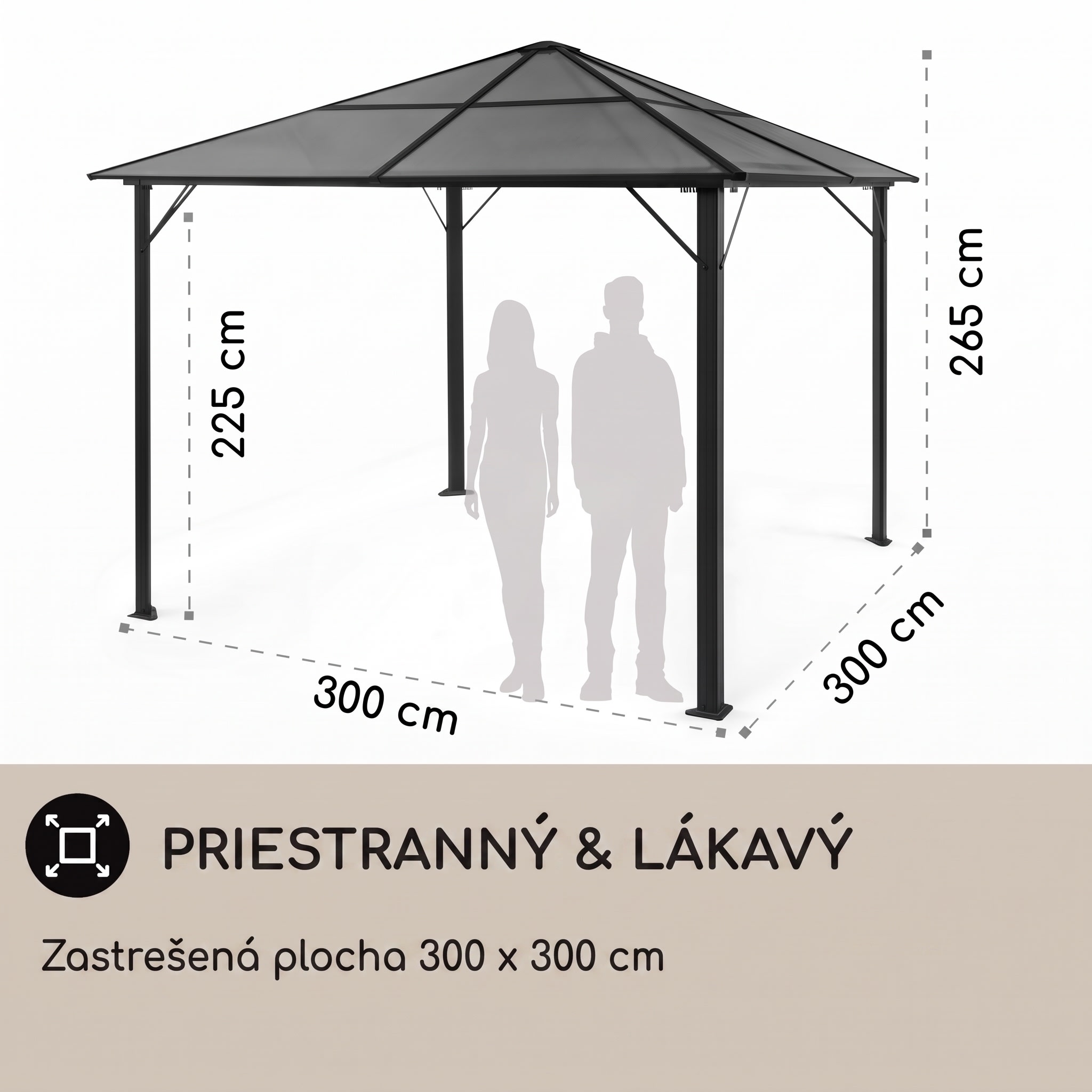 Blumfeldt Pantheon Solid Sky Ambient Solar, altánok, sivá strecha, 3 x 3 m, polykarbonát, hliník – Obrázok 3