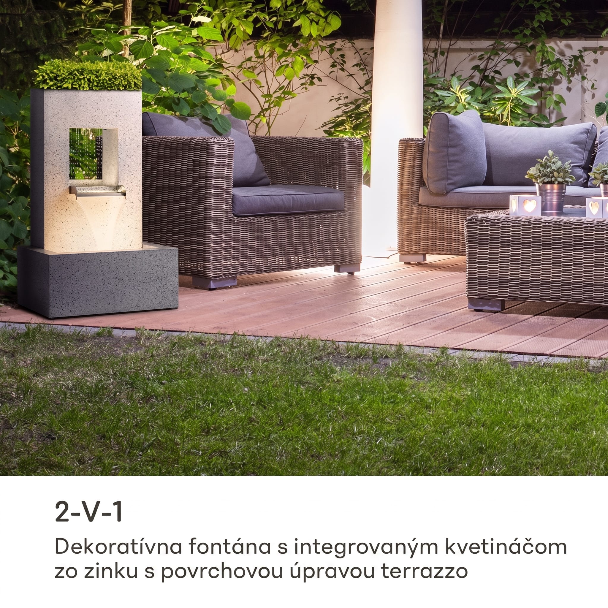 Blumfeldt Bloomingstone, fontána, záhradná fontána, okrasná fontána, 20 W, čerpadlo, zinok, LED – Obrázok 2