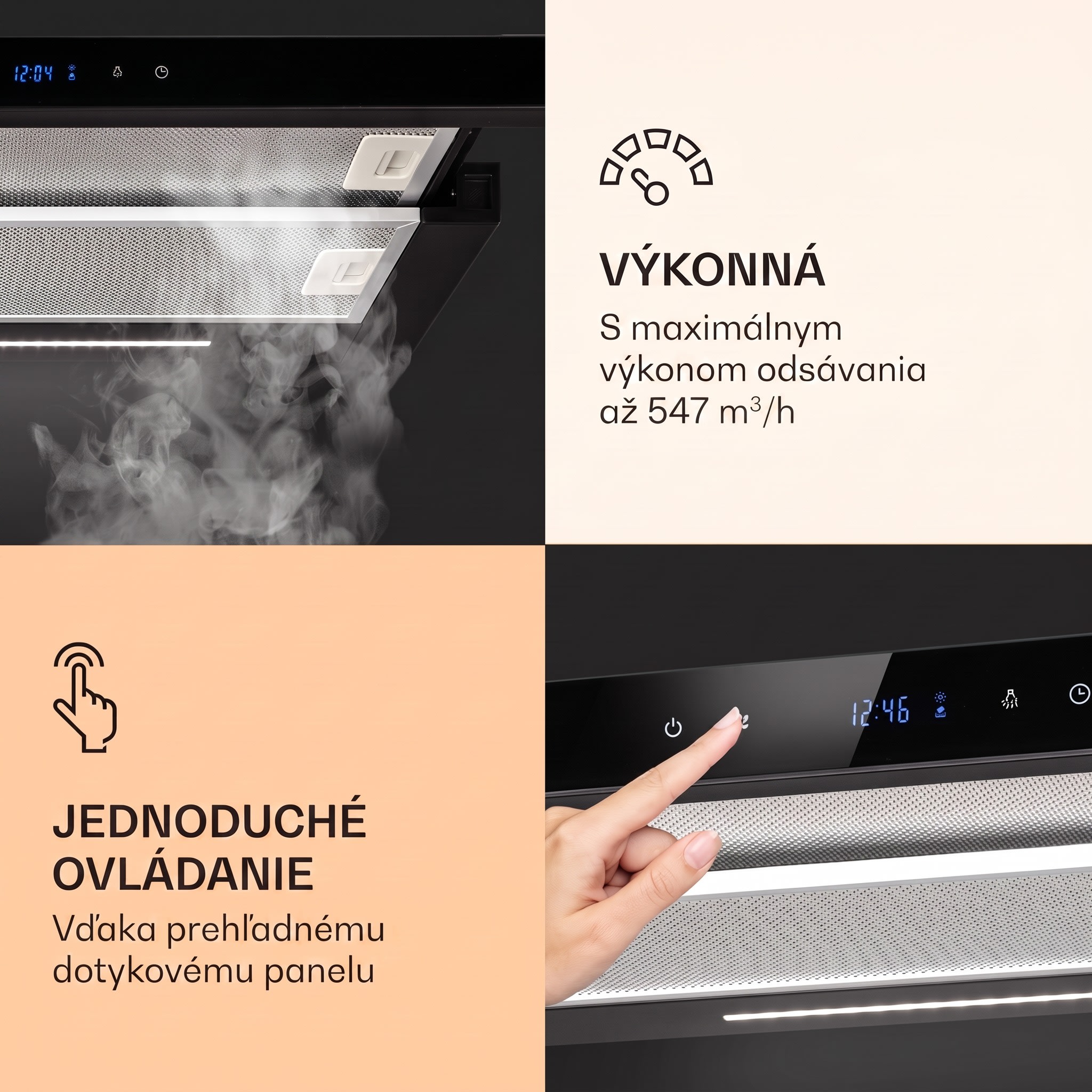 Klarstein Mariana Neo 60, plochý digestor, 60 cm, 547 m³/h, odsávanie vzduchu, LED – Obrázok 3