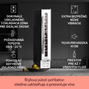 Klarstein Vinovilla 7 built-in Uno Quartz, vstavaná vinotéka, biele sklo, nehrdzavejúca oceľ