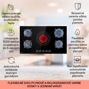 Klarstein MultiChef 5, kombinovaná plynová varná doska, 5 zón, plyn/sklokeramika