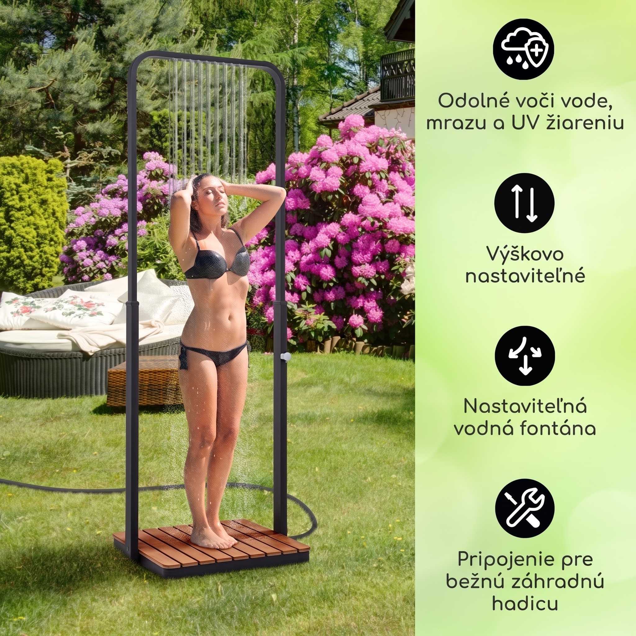 Blumfeldt Sumatra Breeze Square záhradná sprcha WPC hliník 70x55 cm štvorcová