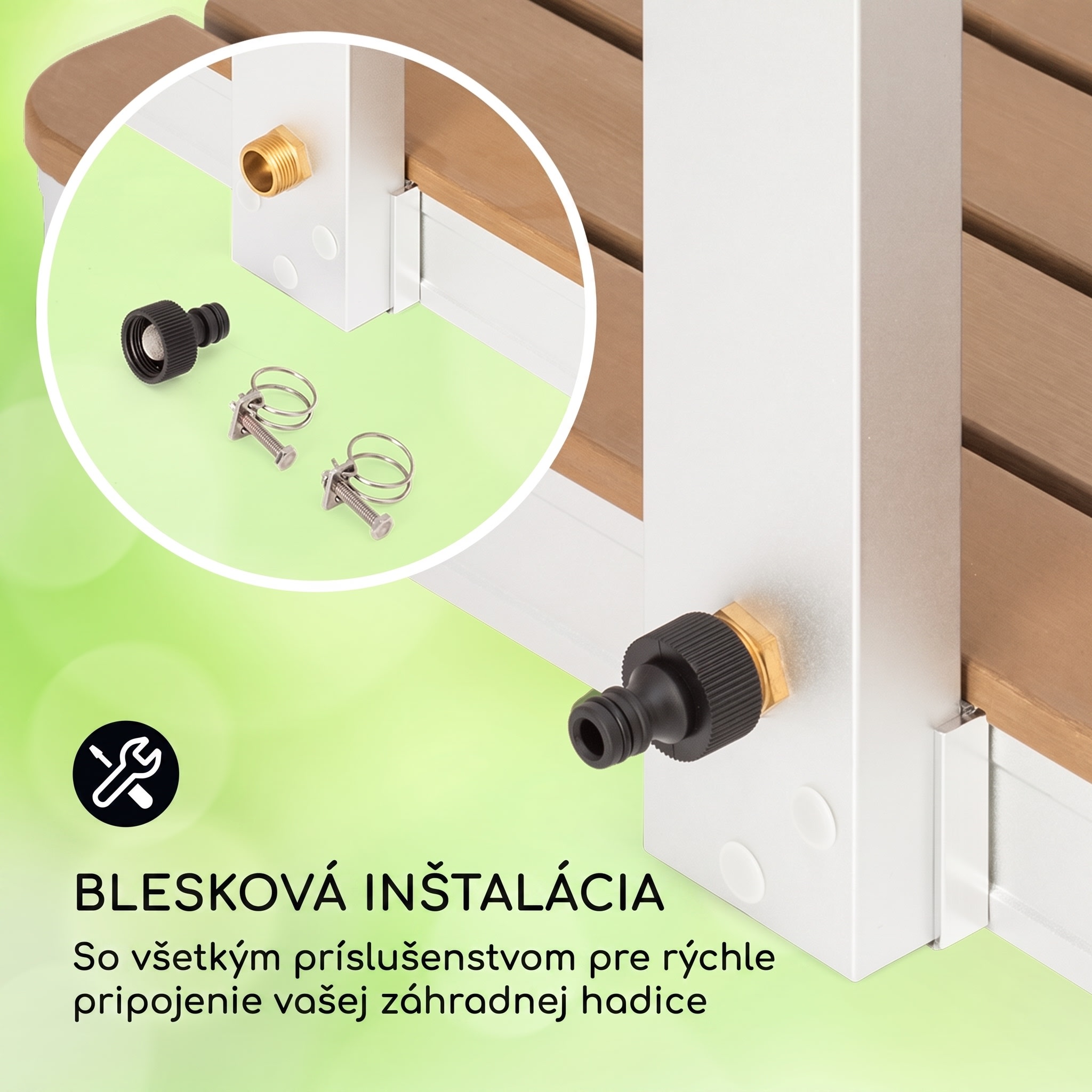 Blumfeldt Sumatra Breeze Square, záhradná sprcha, WPC, hliník, 70x55, hranatá – Obrázok 4