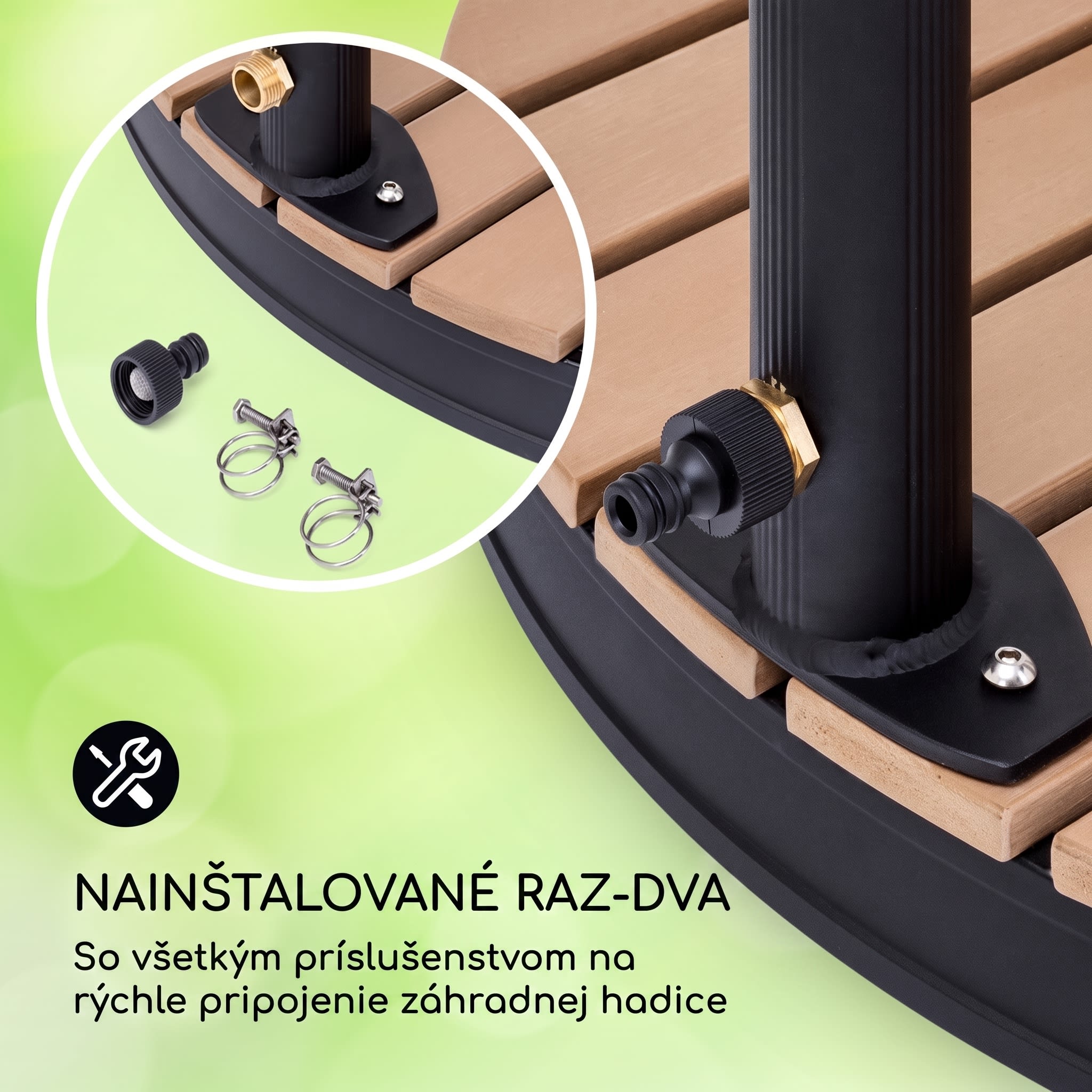 Blumfeldt Sumatra Falls okrúhla záhradná sprcha WPC hliník Ø 80 cm – Obrázok 4
