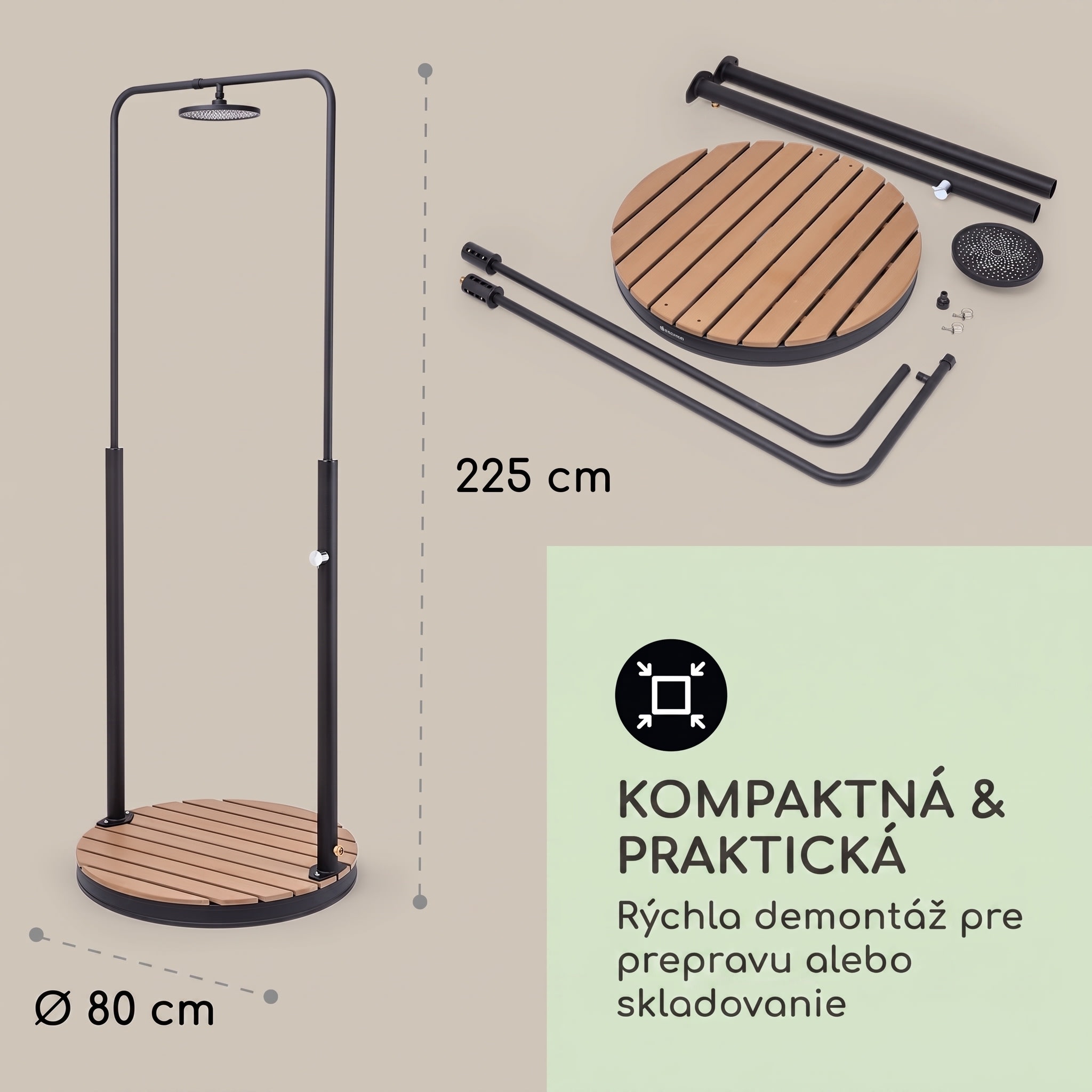 Blumfeldt Sumatra Falls okrúhla záhradná sprcha WPC hliník Ø 80 cm – Obrázok 5