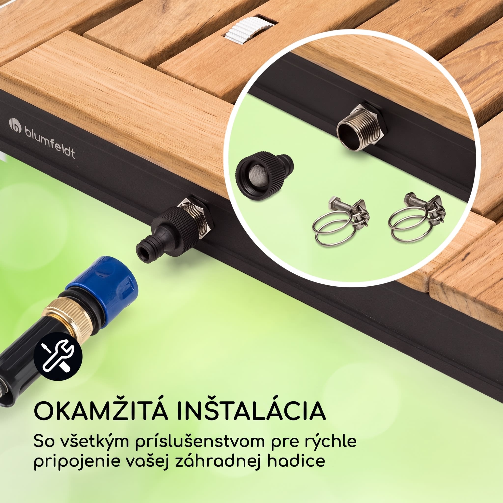 Blumfeldt Sumatra Teak Square, záhradná sprcha, hliník, tíkové drevo, rukoväť – Obrázok 4