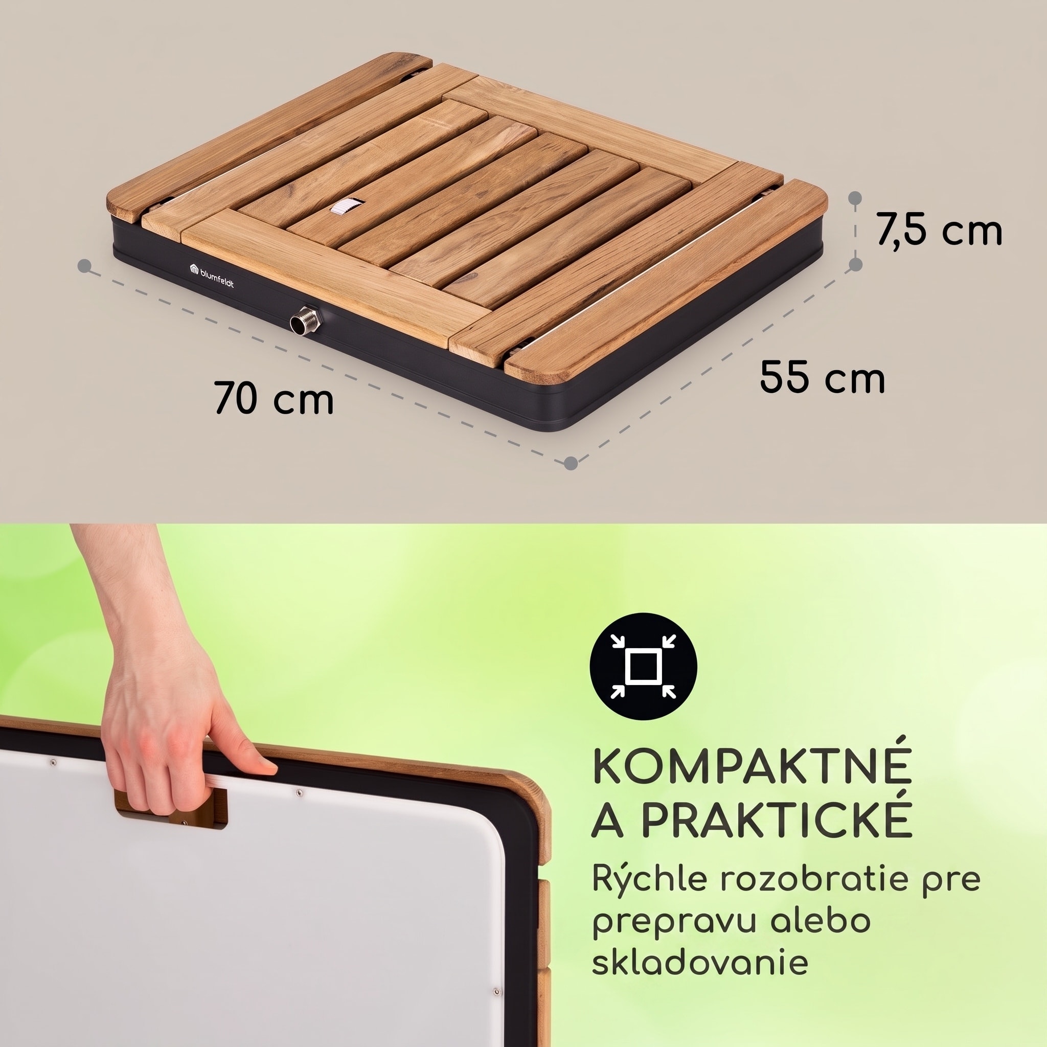 Blumfeldt Sumatra Teak Square, záhradná sprcha, hliník, tíkové drevo, rukoväť – Obrázok 5