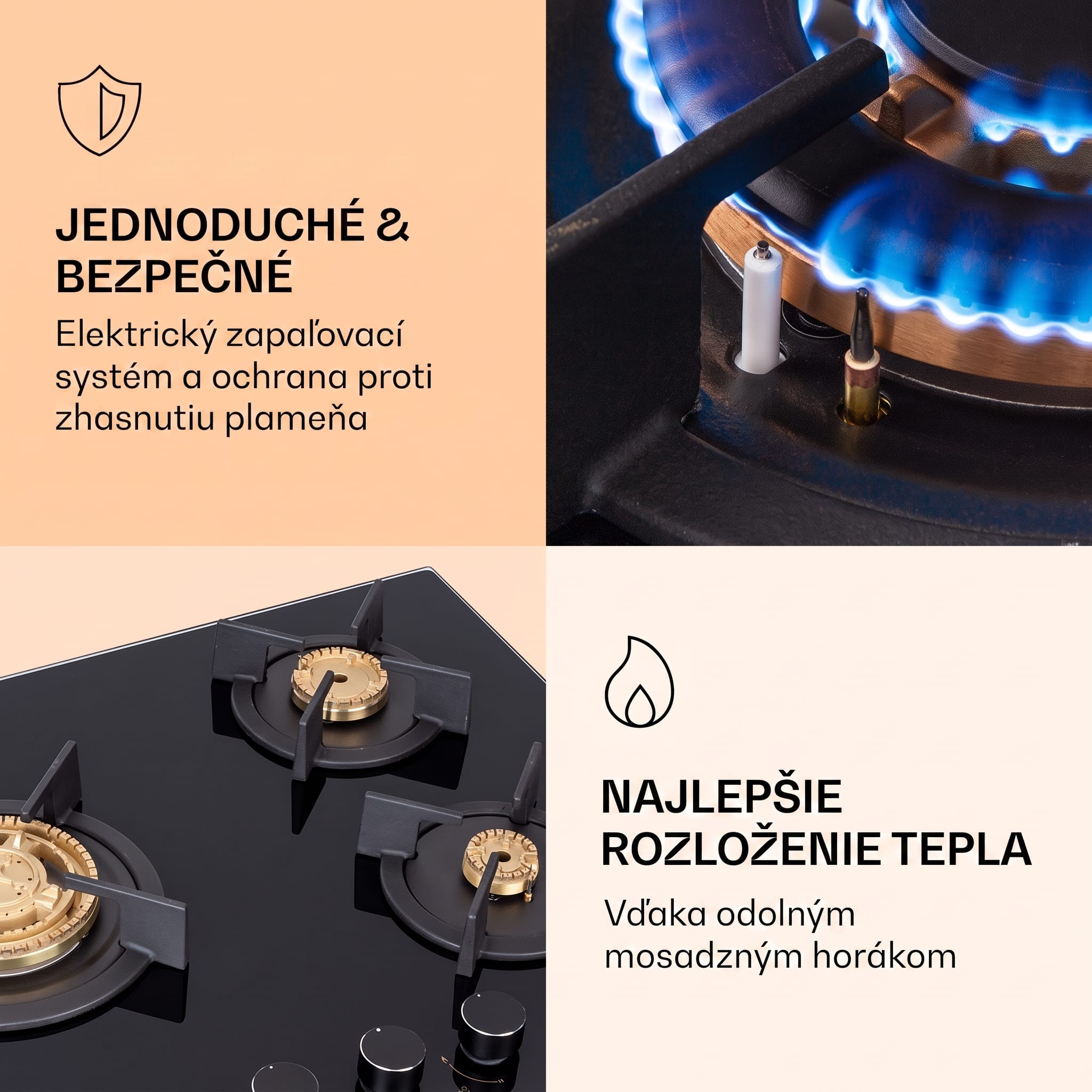 Klarstein Goldflame 3, plynová varná doska, 3 Messing horáky, sklokeramika – Obrázok 4