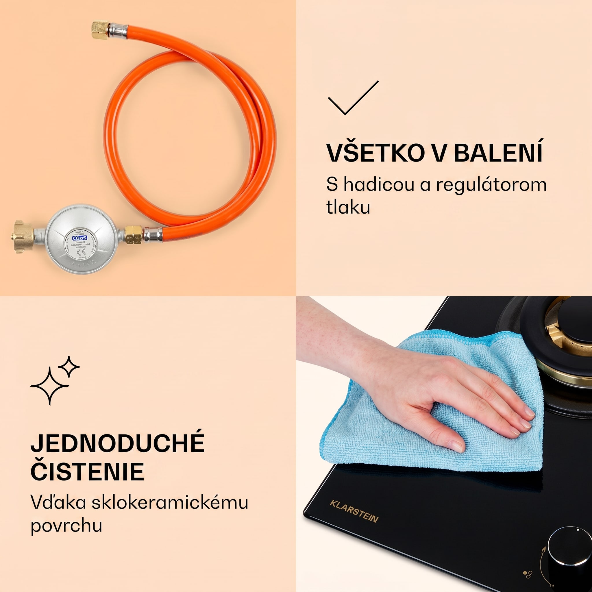 Klarstein Goldflame 3, plynová varná doska, 3 Messing horáky, sklokeramika – Obrázok 5