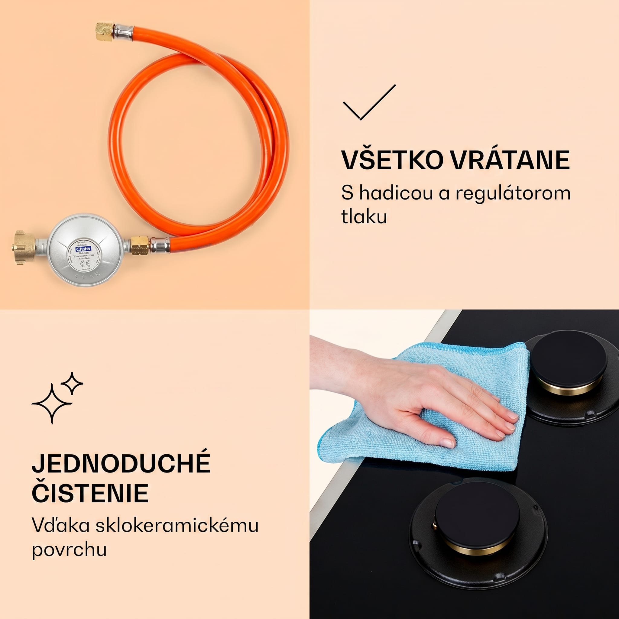 Klarstein Goldflame 4 Prime, plynová varná doska, 4 Messing horáky, sklokeramika – Obrázok 5
