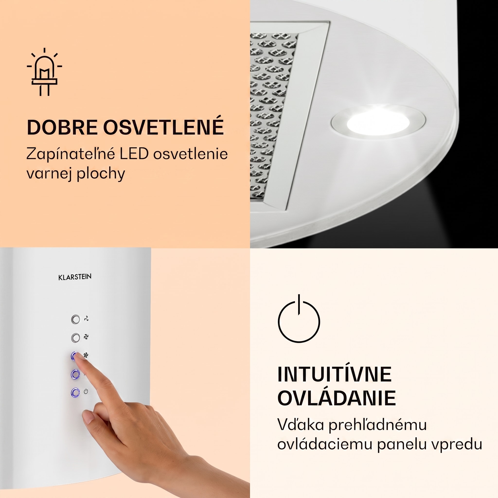 Klarstein Barella, digestor, 38 cm, 518 m³/h, LED, biely – Obrázok 2