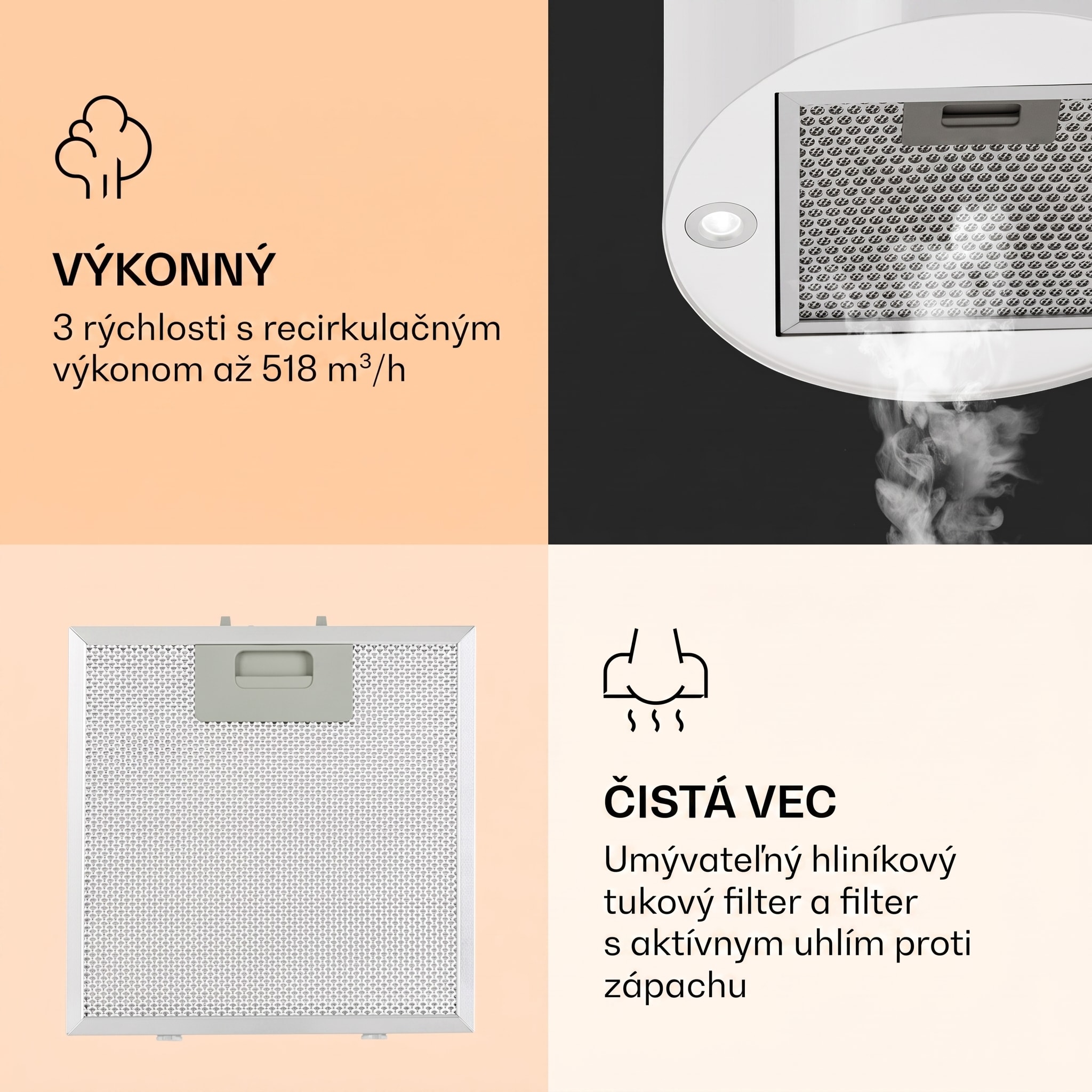 Klarstein Barella, digestor, 38 cm, 518 m³/h, LED, biely – Obrázok 3