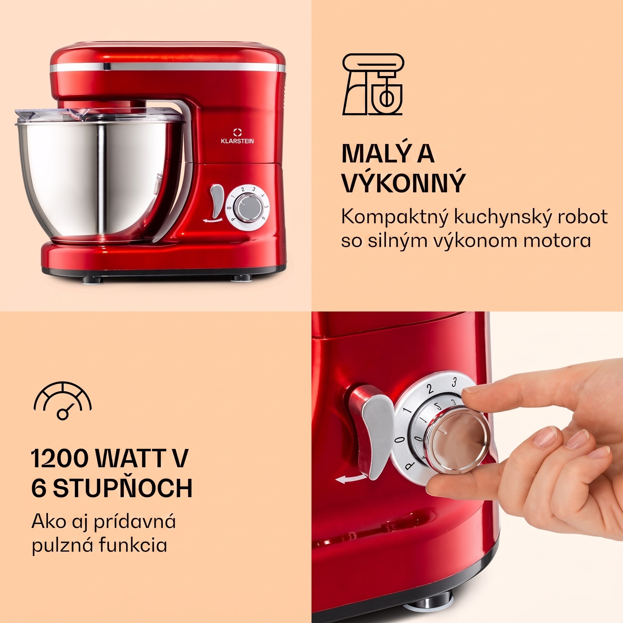 Klarstein Bella Mini, kuchynský robot, 1200 W, 6 stupňov, 4 l, pulzná funkcia, nehrdzavejúca oceľ – Obrázok 2