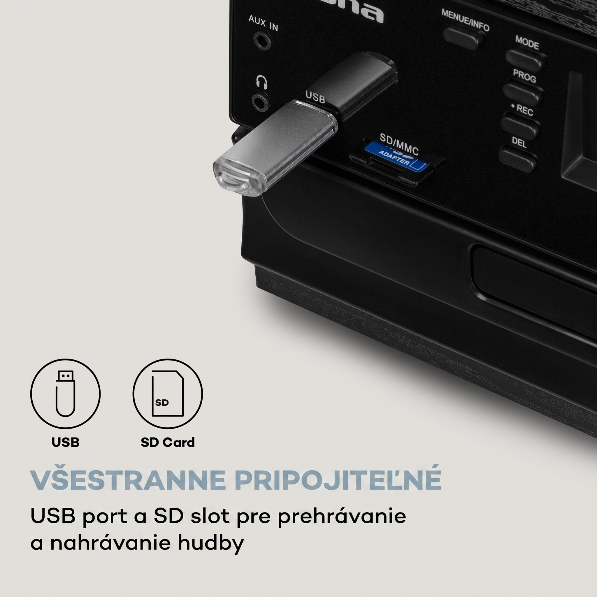 Auna Oakland DAB Plus, retro stereo systém, DAB+/FM, BT funkcia, vinyl, CD prehrávač, kazetový prehrávač. vrátane reproduktorov – Obrázok 3