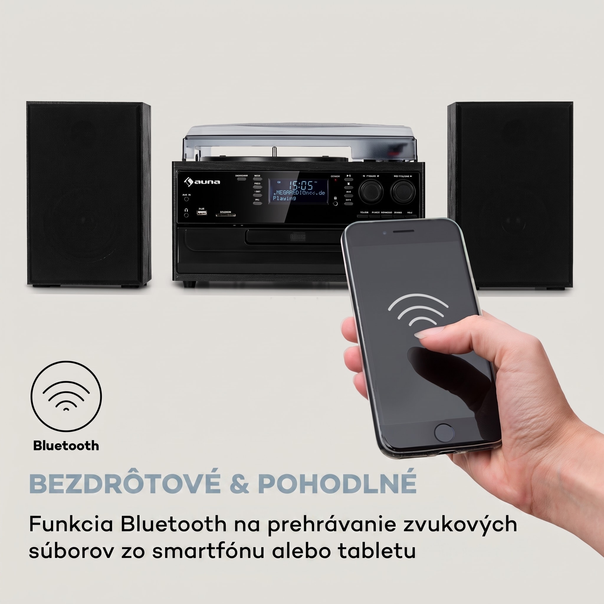 Auna Oakland DAB Plus, retro stereo systém, DAB+/FM, BT funkcia, vinyl, CD prehrávač, kazetový prehrávač. vrátane reproduktorov – Obrázok 5