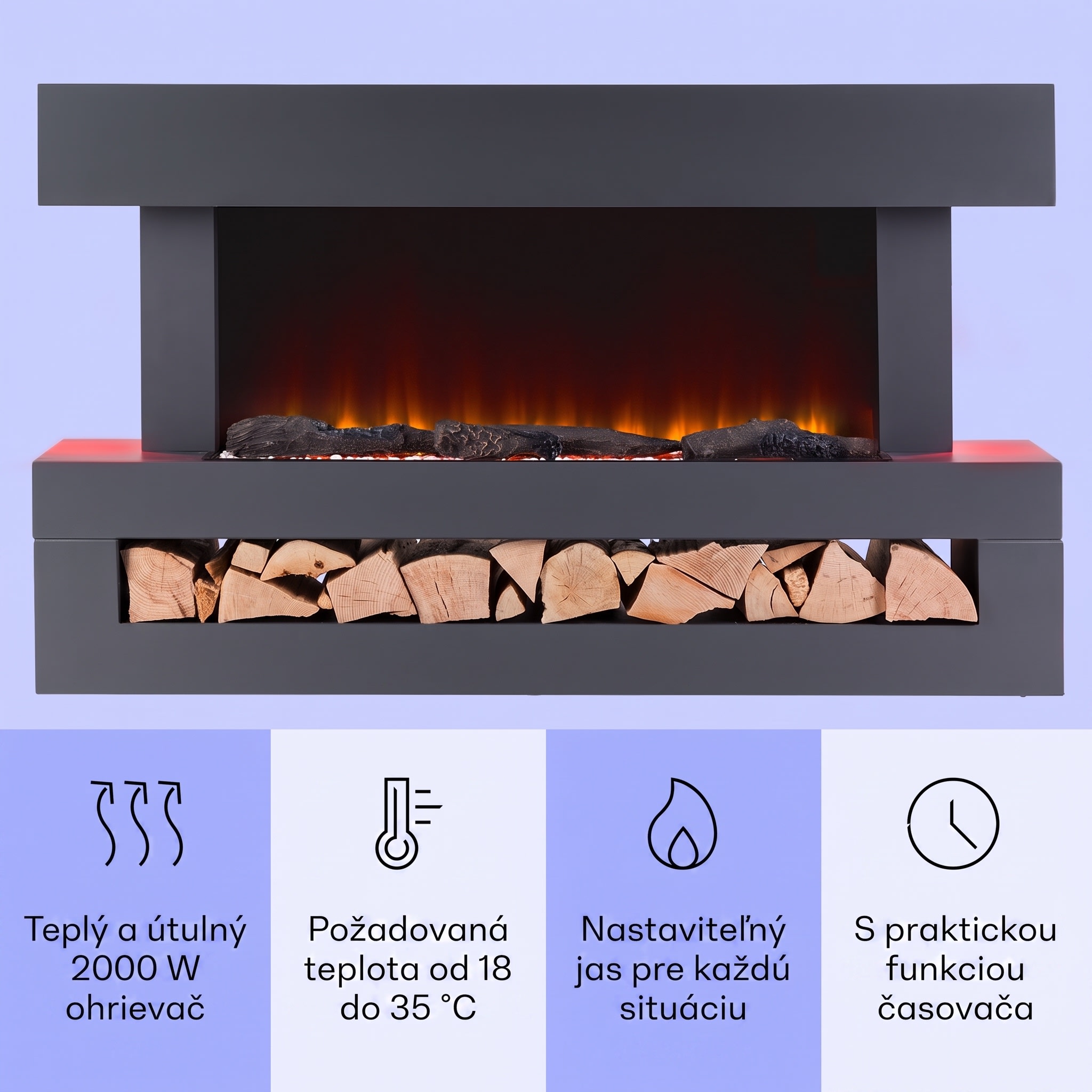 Klarstein Studio Light & Fire 3 Smart, krb, 1000/2000 W, MDF, WiFi Control – Obrázok 2