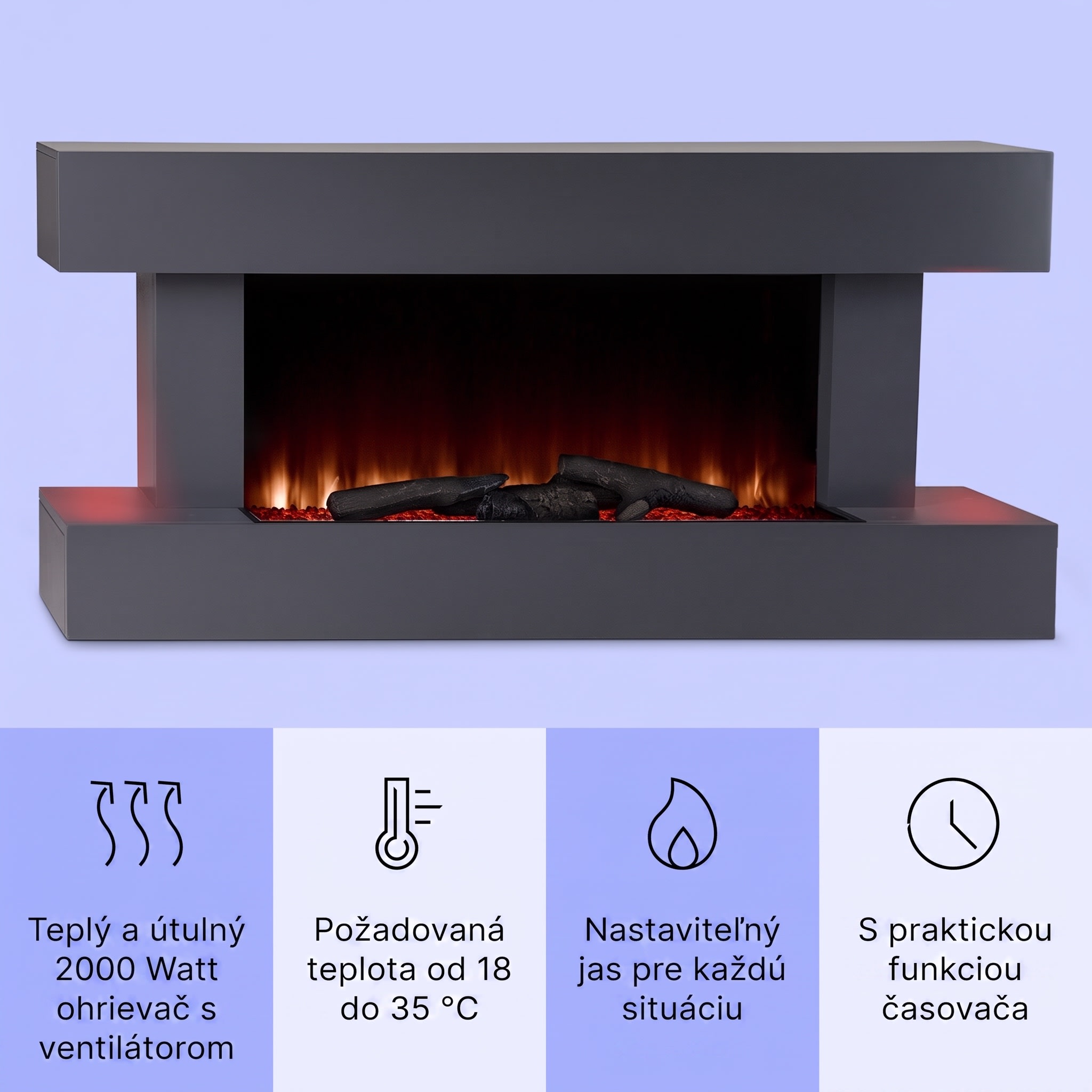 Klarstein Studio Light & Fire 1 Smart, krb, 1000/2000 W, MDF, WiFi Control – Obrázok 2