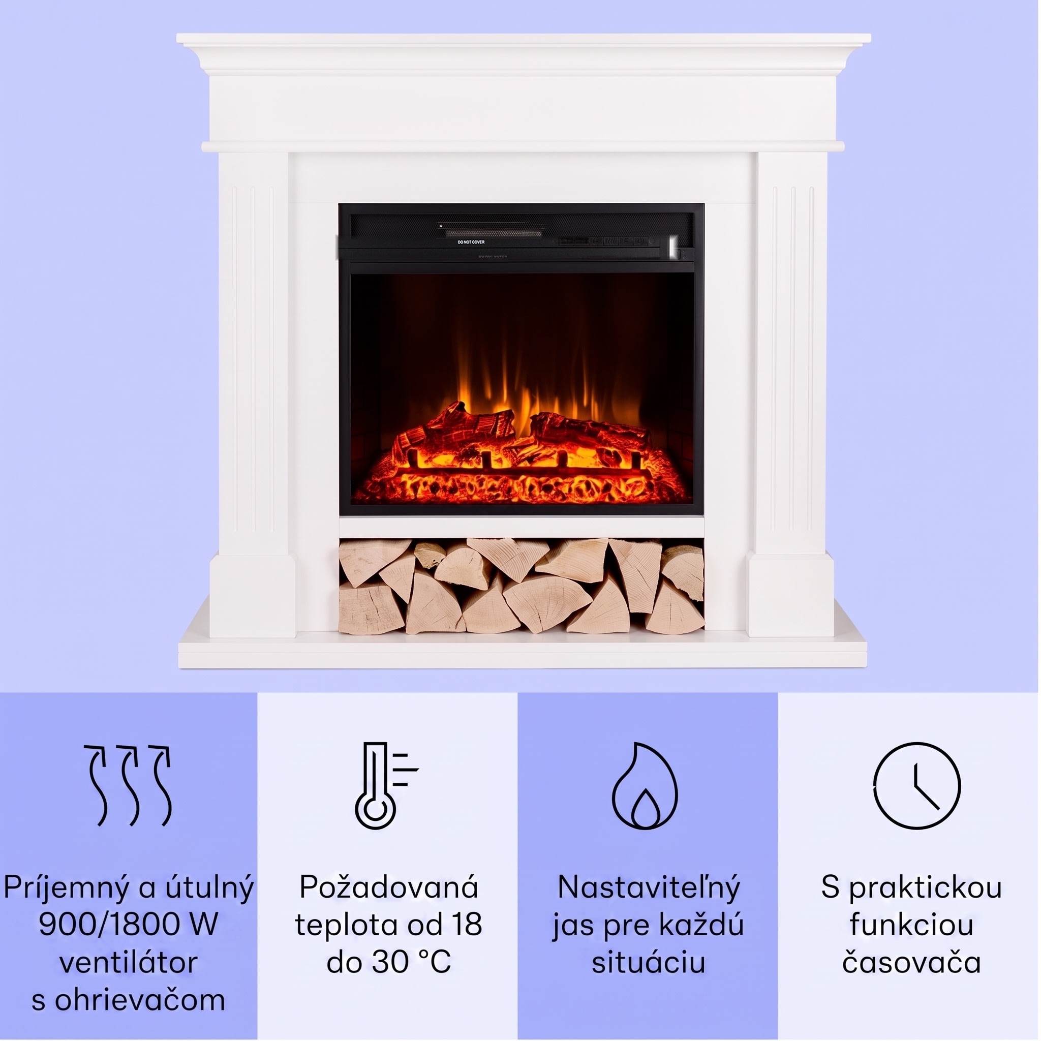 Klarstein Las Pilas elektrický krbový ohrievač 900/1800W s týždenným časovačom a diaľkovým ovládaním – Obrázok 2