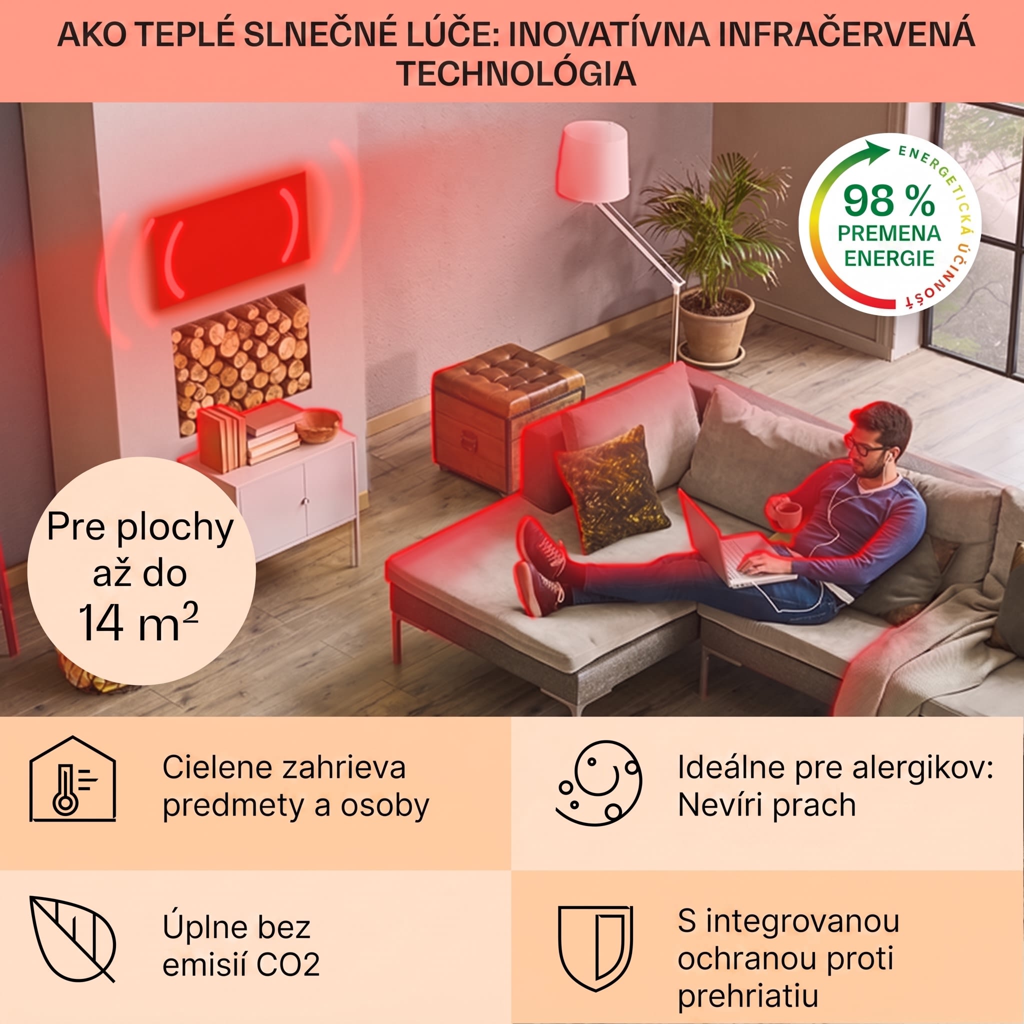 Klarstein La Palma 750 smart, infračervený ohrievač 2 v 1, 85 x 60 cm, 750W, zrkadlová predná časť – Obrázok 3