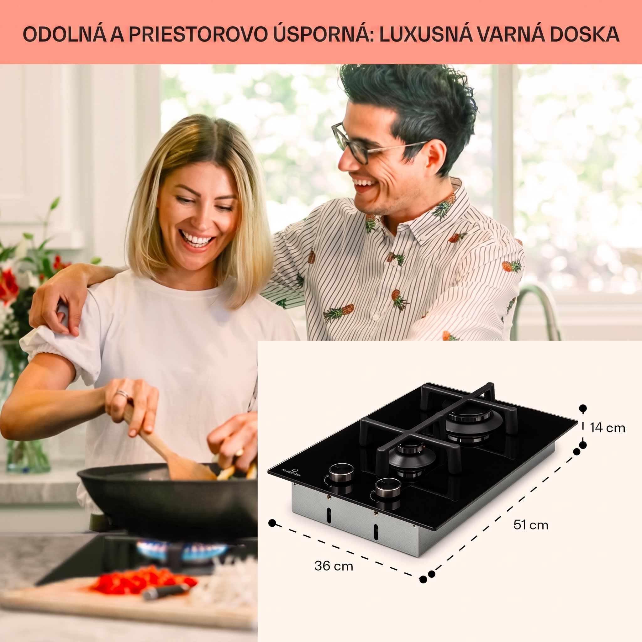 Klarstein Illuminosa Domino, plynová varná doska, 2 Sabaf horáky, sklokeramika – Obrázok 5