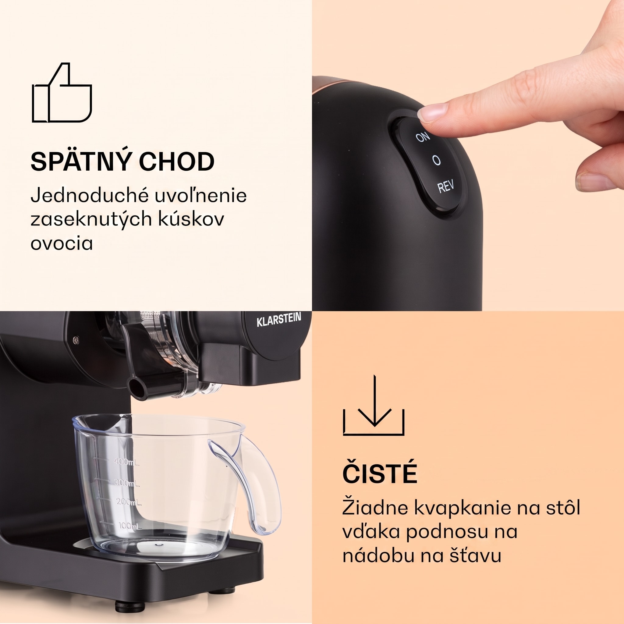 Klarstein Bella Elegance, odšťavovač, 200 W, 400 ml, bez BPA – Obrázok 5