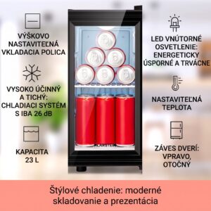Klarstein Brooklyn 23 Slim, chladnička, LED, plastová vložka, sklenené dvierka