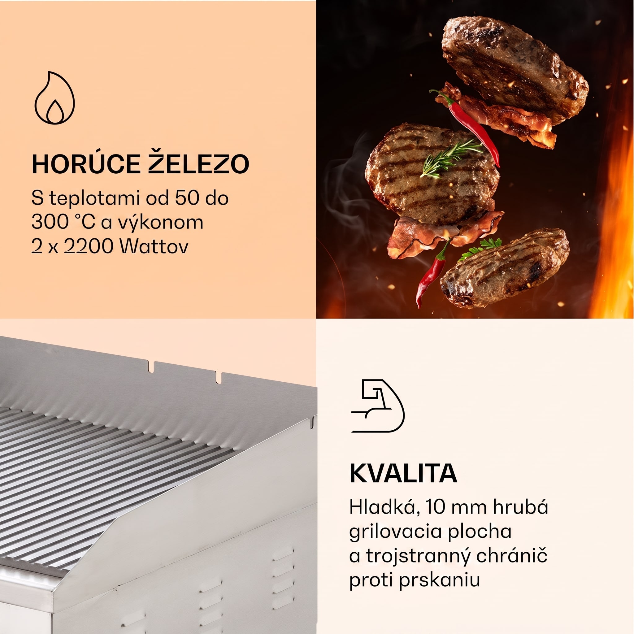 Klarstein Grillmeile 4400, elektrický gril, 2 x 2200 W, grilovacia platňa z nehrdzavejúcej ocele – Obrázok 4