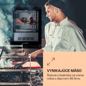 Klarstein Steakhouse Pro 98 Onyx, chladnička na zrenie mäsa, 1 zóna, 98 l, 1-25°C, dotykový displej, panoramatické okno